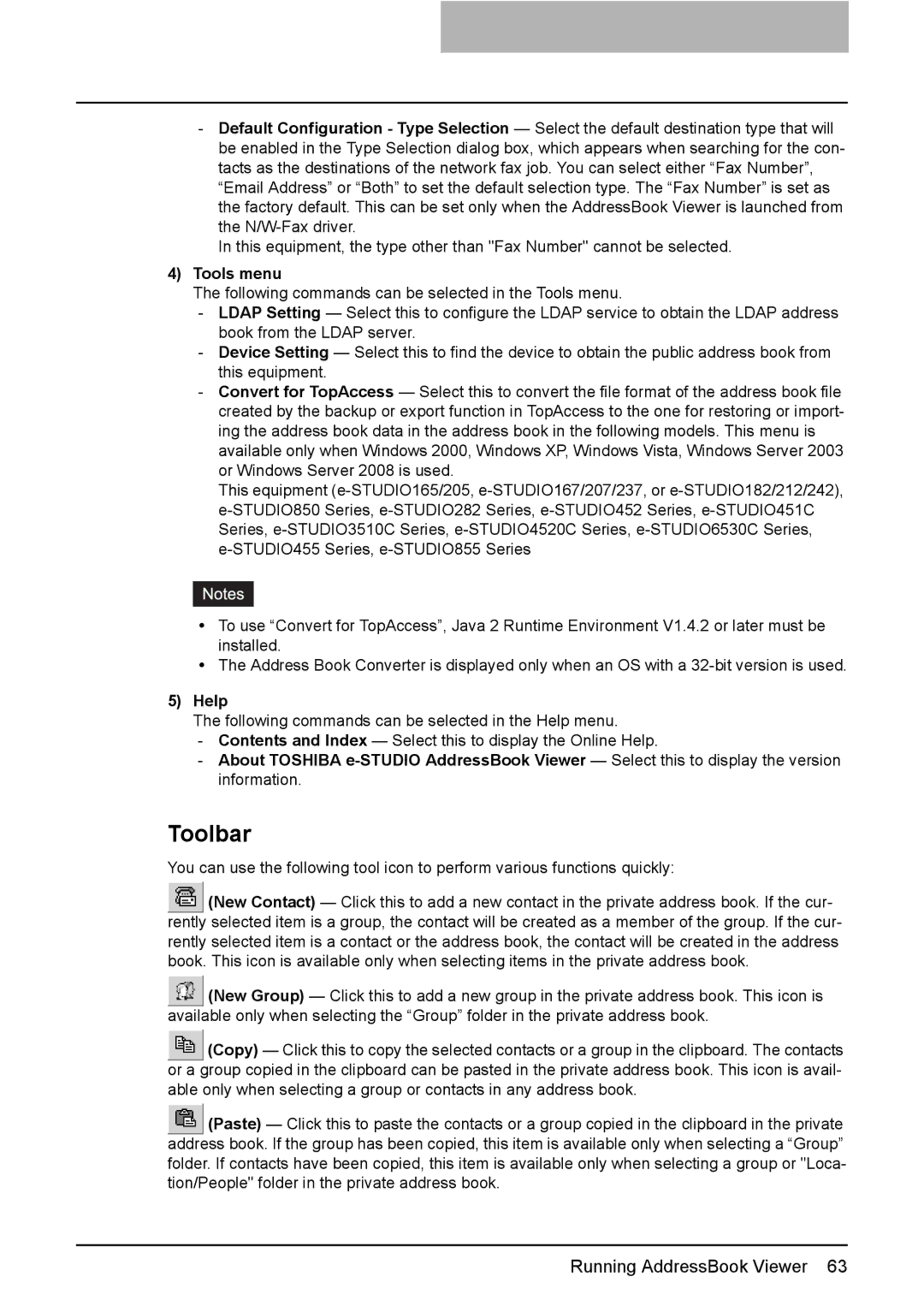 Toshiba GA-1191 manual Toolbar, Tools menu, Help 