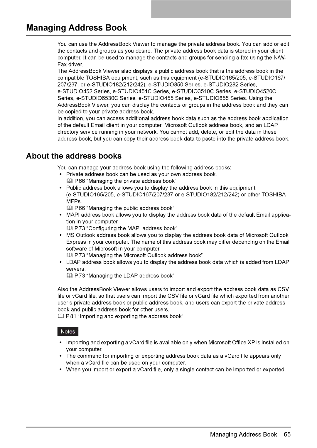 Toshiba GA-1191 manual Managing Address Book, About the address books 