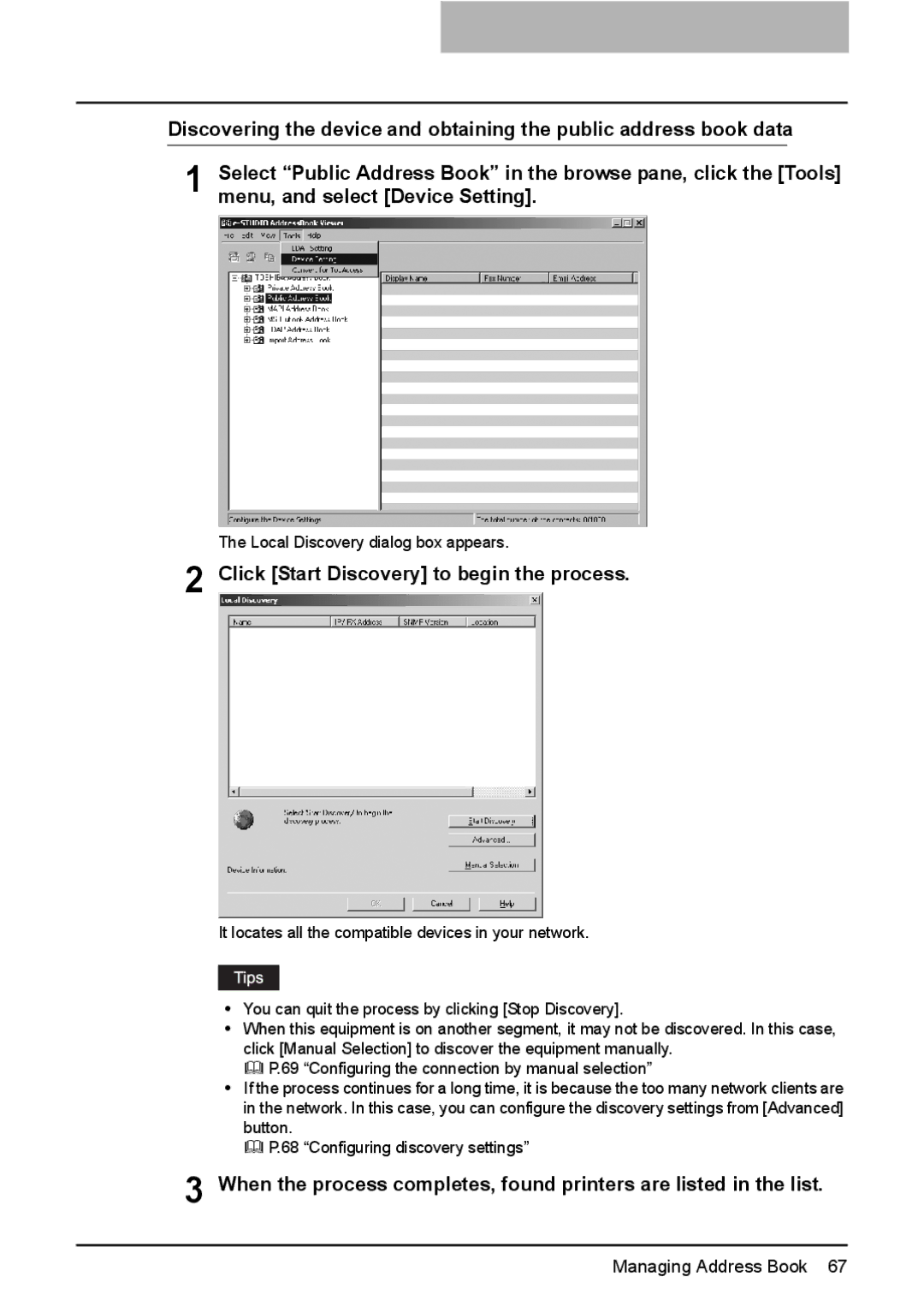 Toshiba GA-1191 manual Click Start Discovery to begin the process 