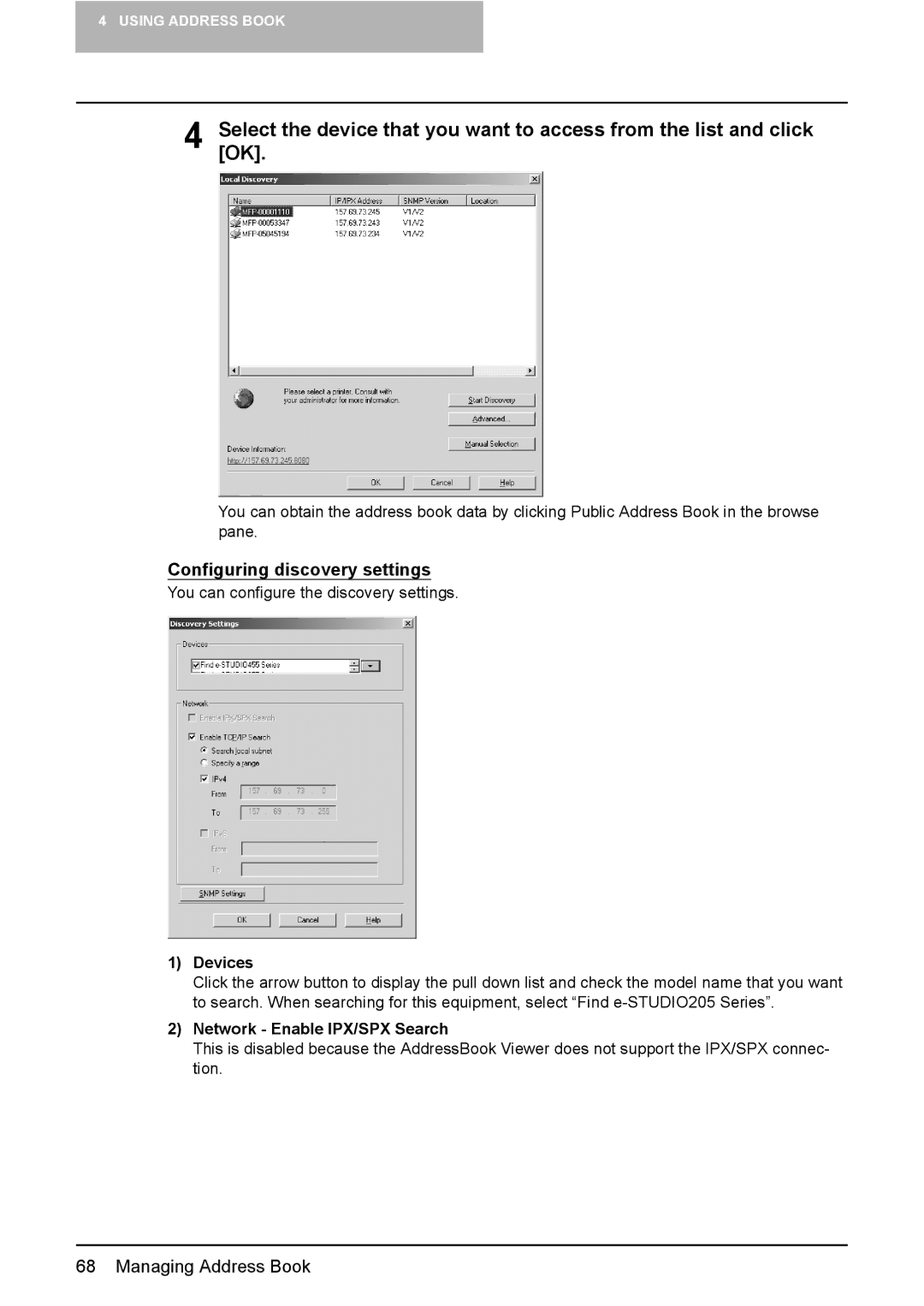 Toshiba GA-1191 manual Devices, Network Enable IPX/SPX Search 