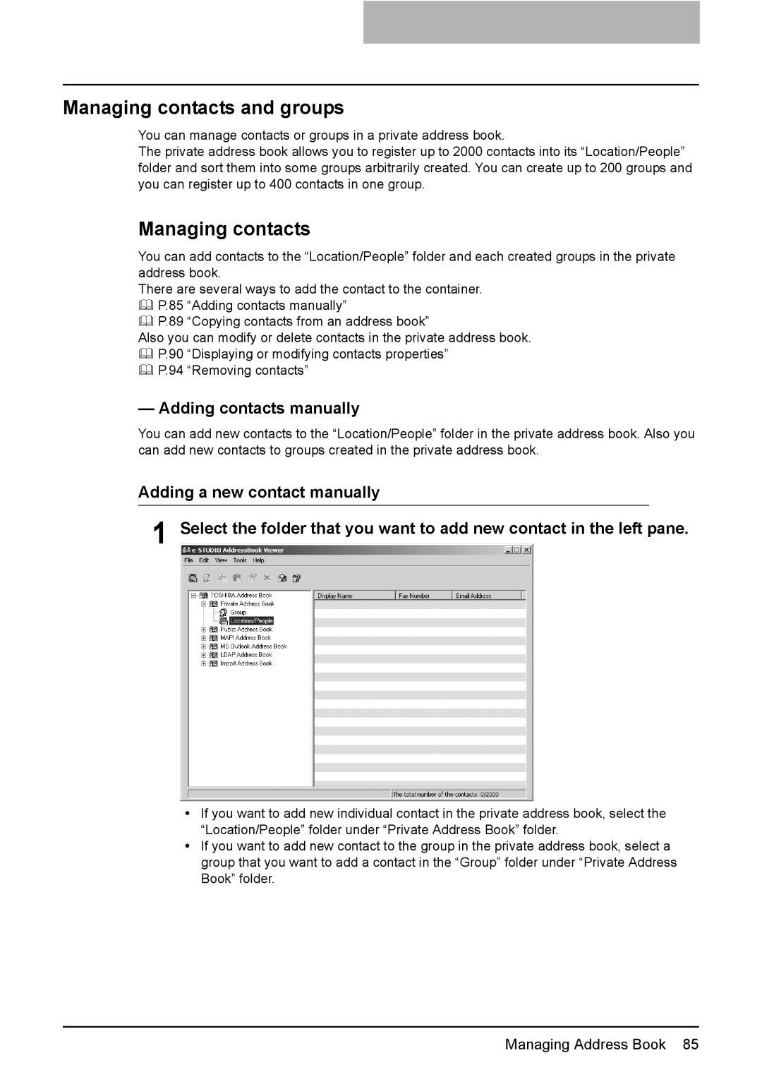 Toshiba GA-1191 Managing contacts and groups, Adding contacts manually 