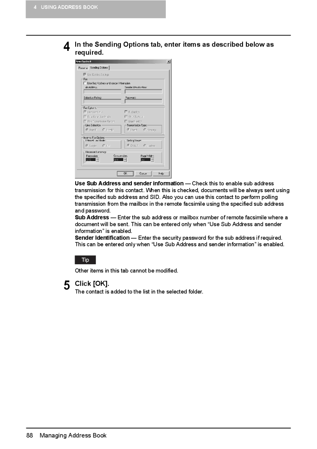 Toshiba GA-1191 manual Other items in this tab cannot be modified 