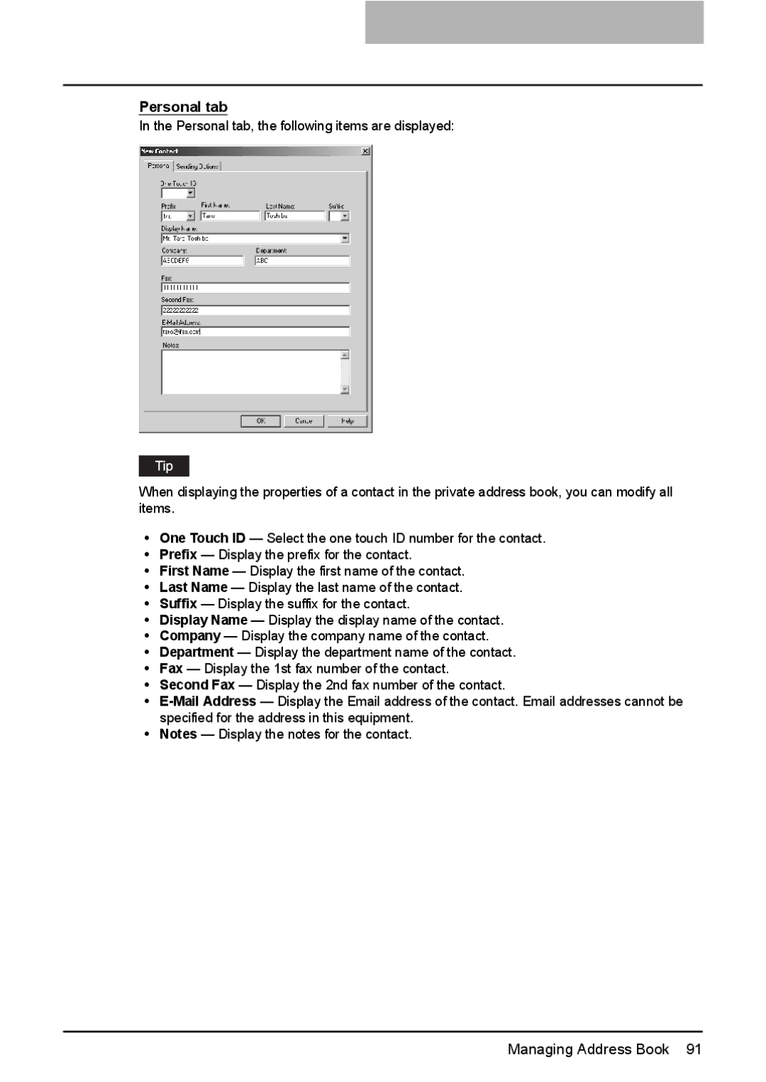 Toshiba GA-1191 manual Personal tab 