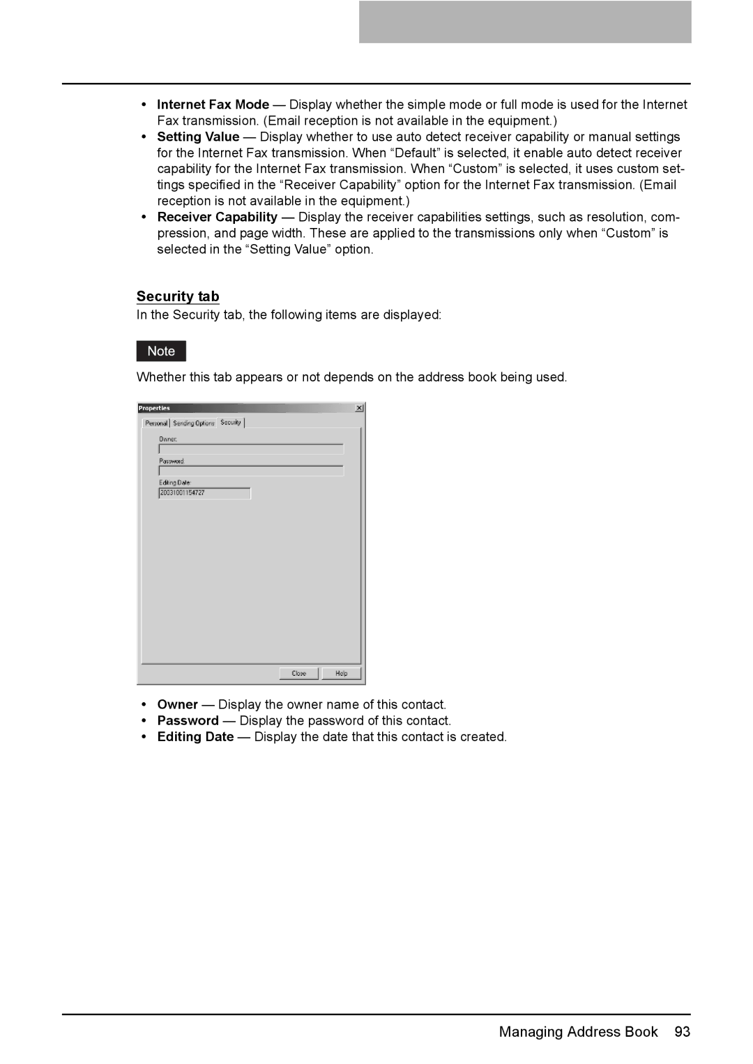 Toshiba GA-1191 manual Security tab 