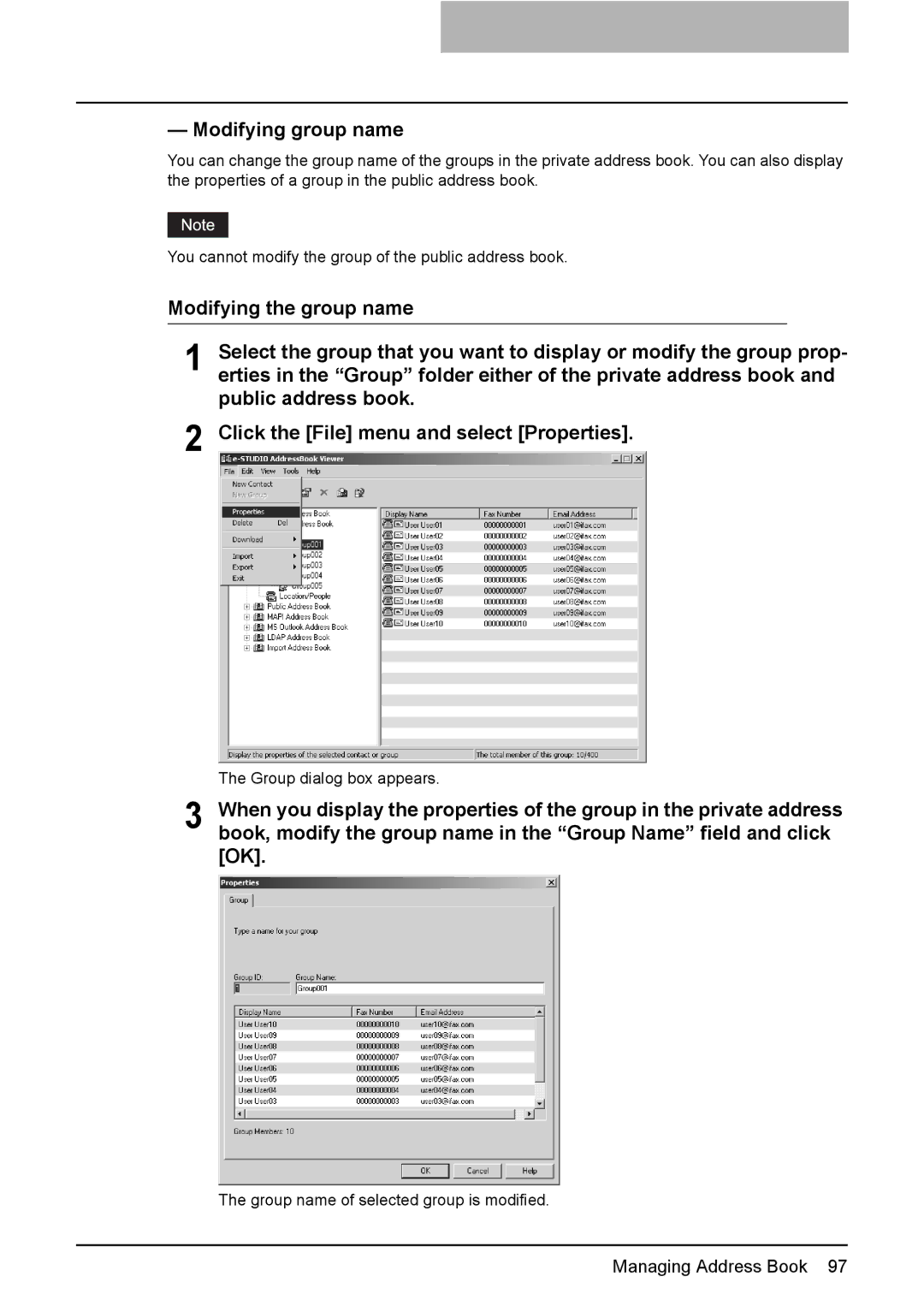 Toshiba GA-1191 manual Modifying group name 