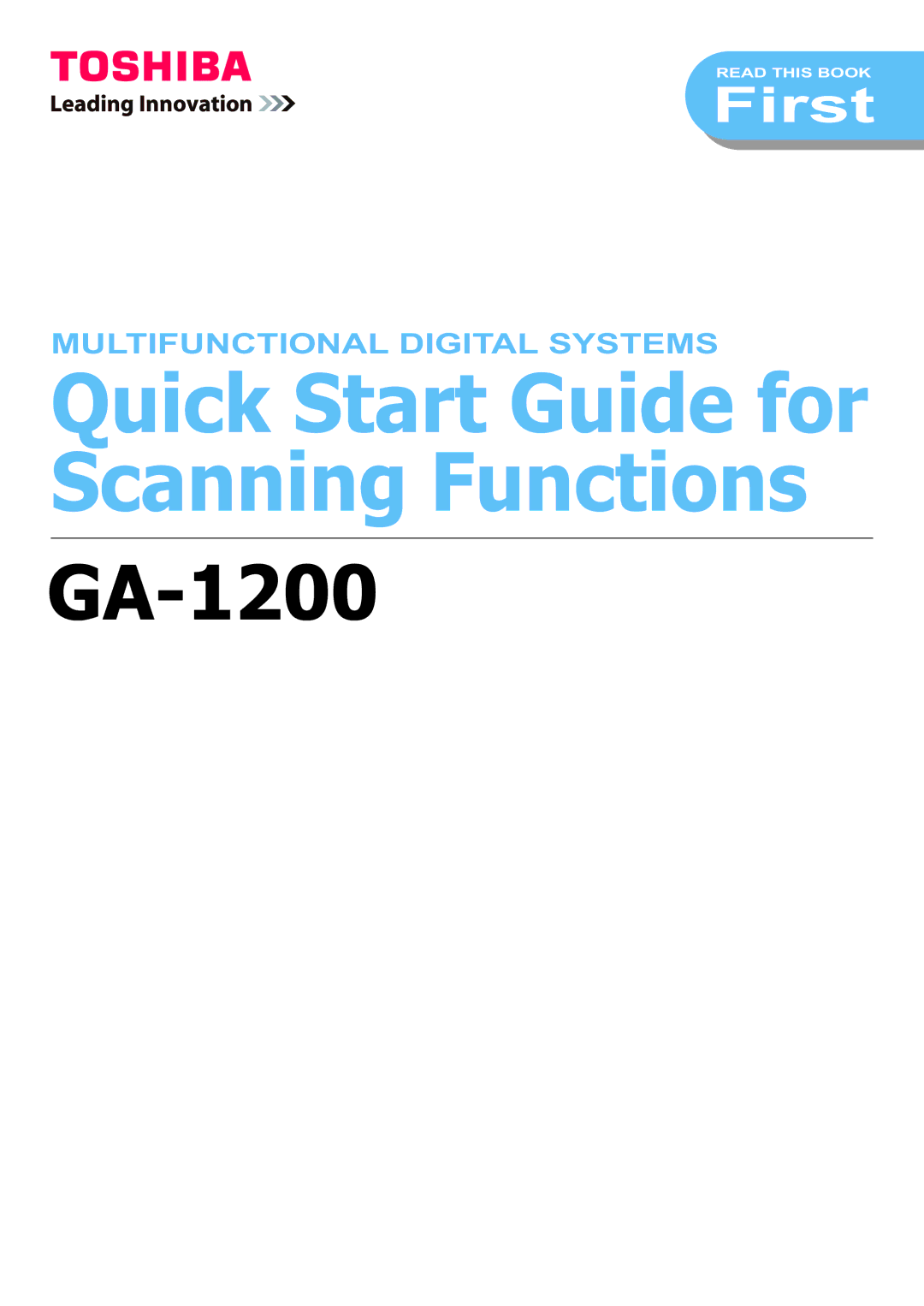 Toshiba GA-1200 quick start Quick Start Guide for Scanning Functions 