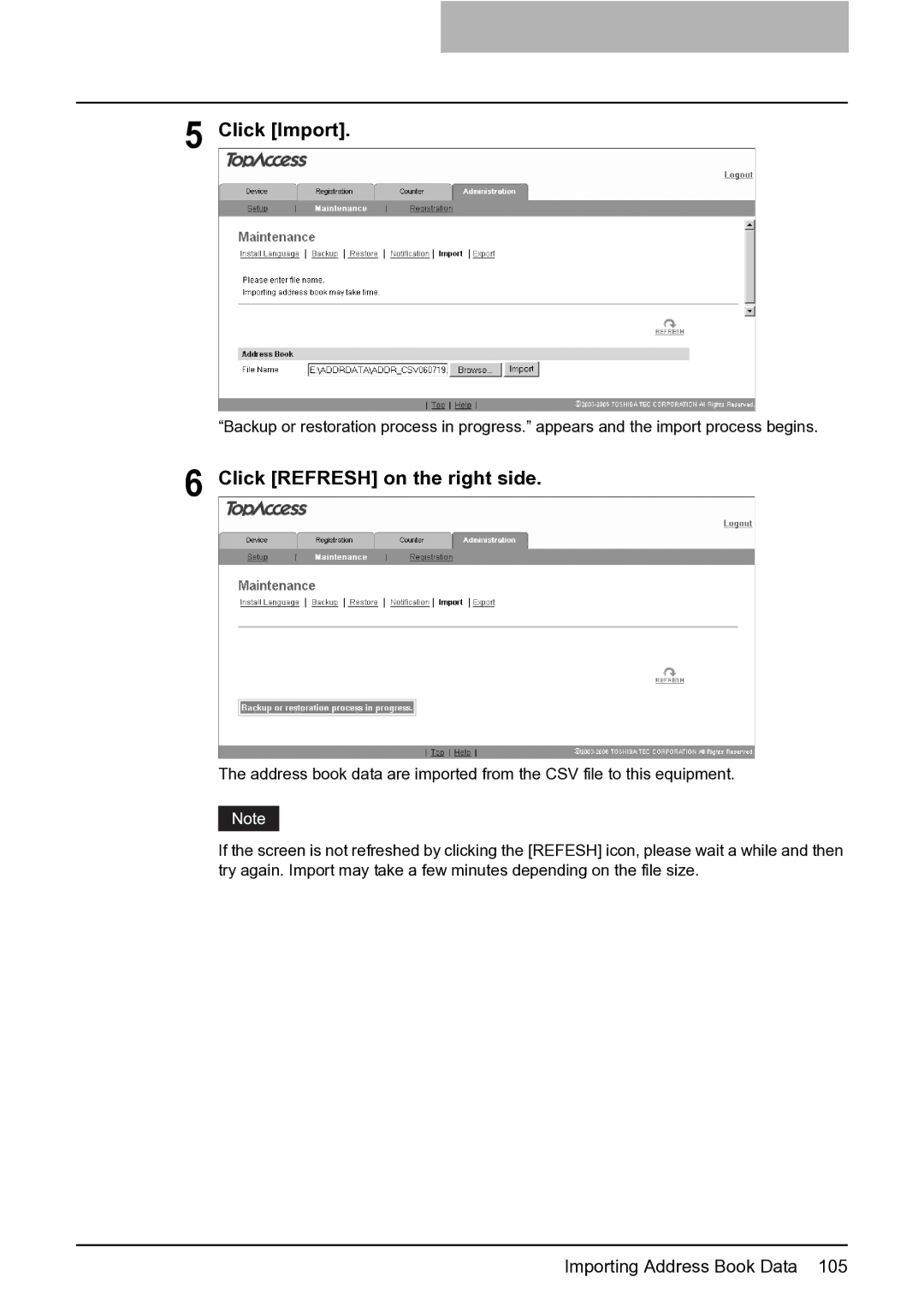 Toshiba GA-1201 setup guide Click Import, Click Refresh on the right side 