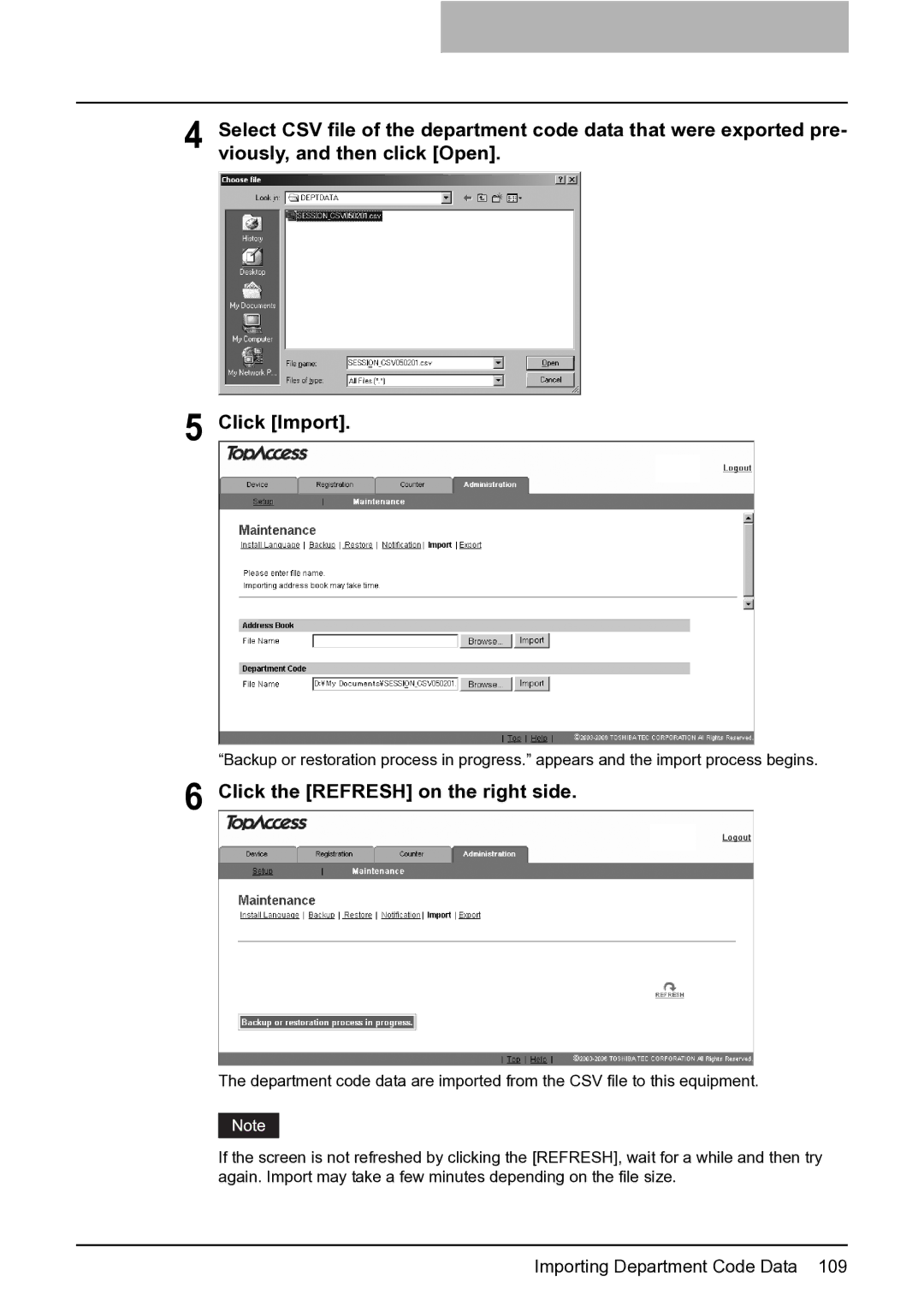 Toshiba GA-1201 setup guide Click the Refresh on the right side 