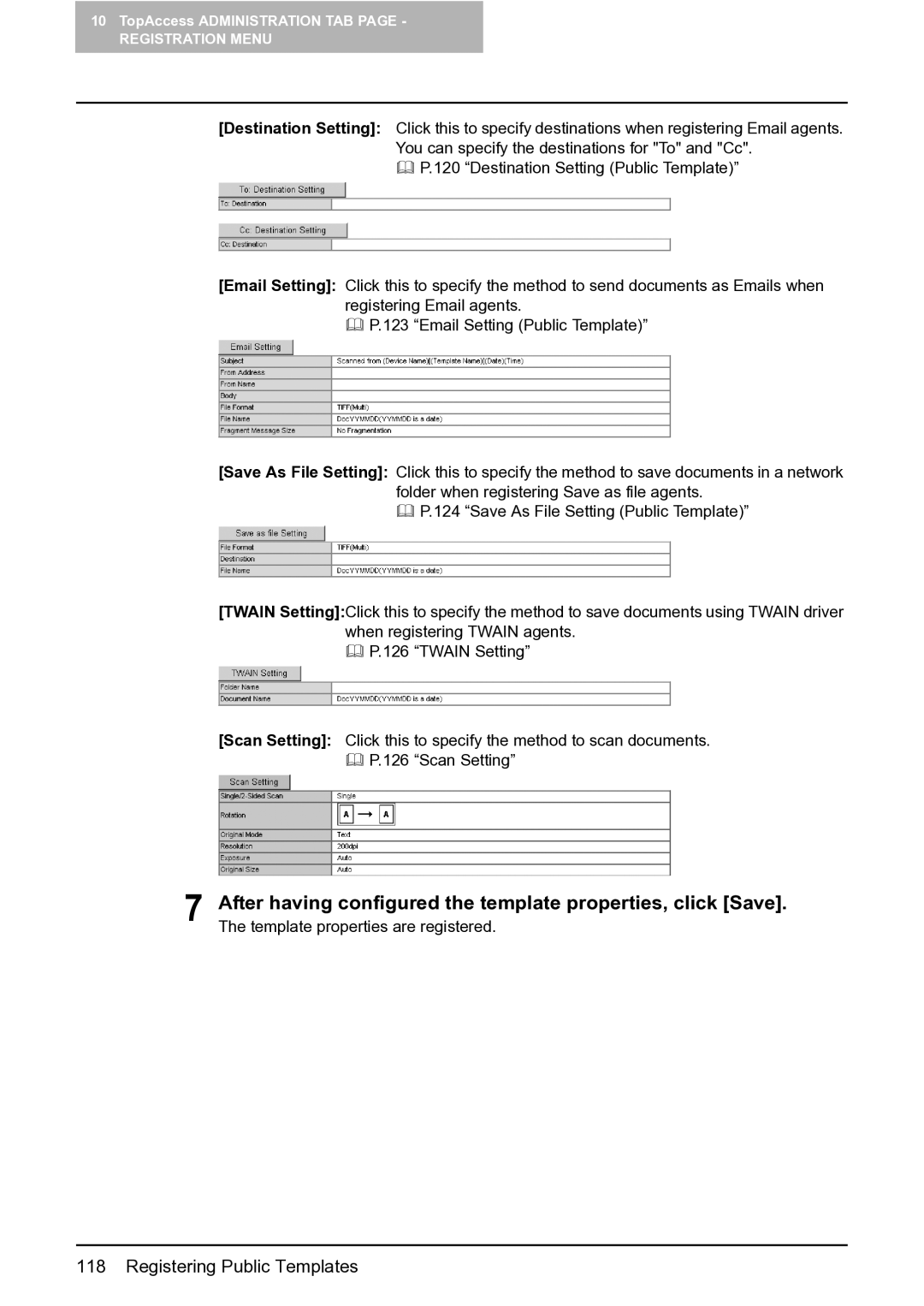 Toshiba GA-1201 setup guide Registering Public Templates 