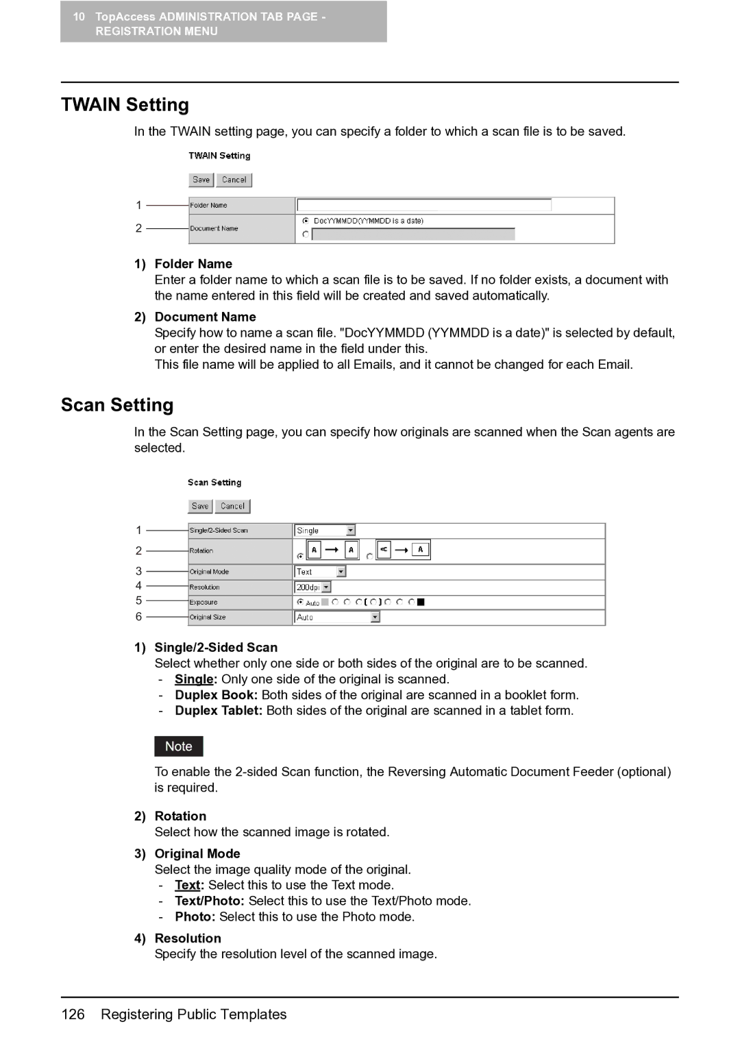 Toshiba GA-1201 setup guide Twain Setting, Scan Setting 