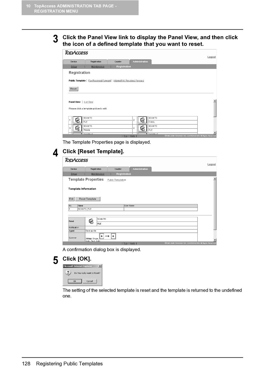 Toshiba GA-1201 setup guide Click Reset Template, Click OK 