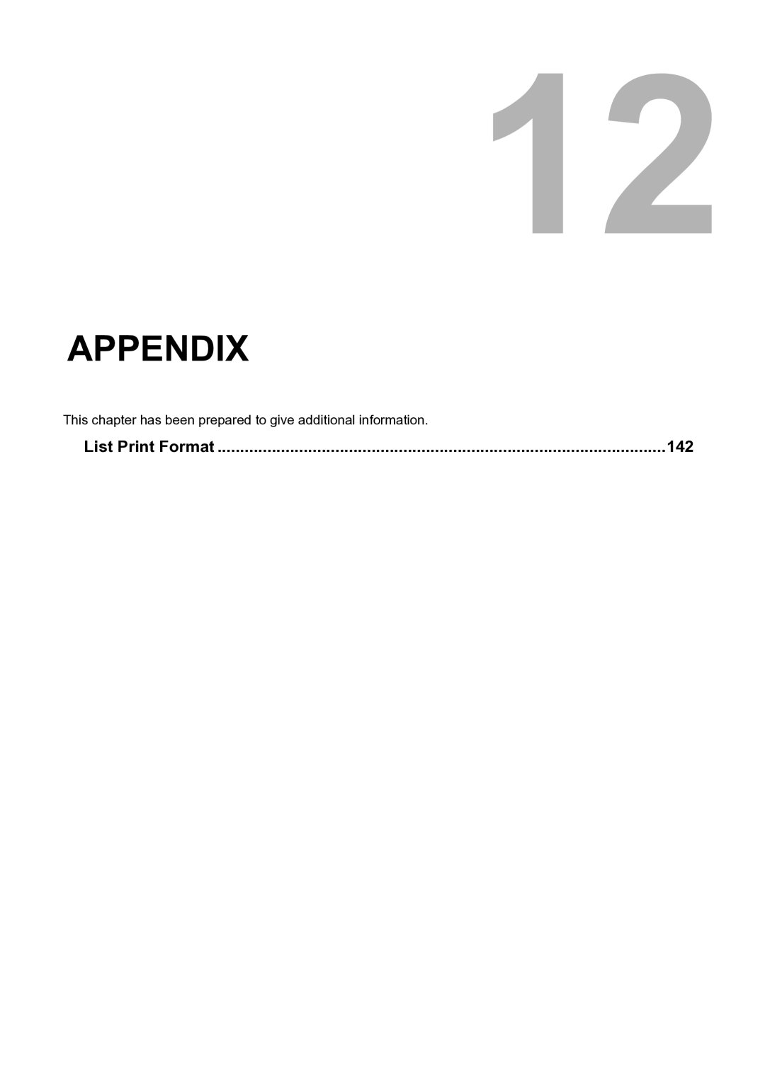 Toshiba GA-1201 setup guide Appendix, List Print Format 142 