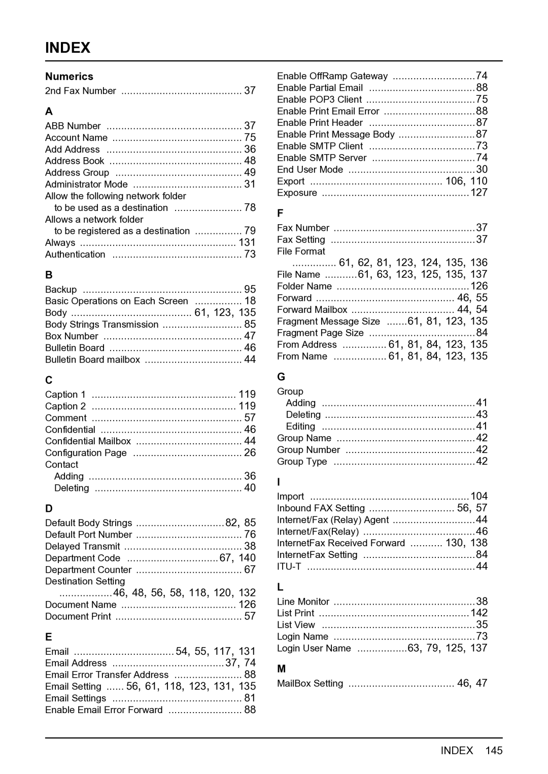 Toshiba GA-1201 setup guide Index 