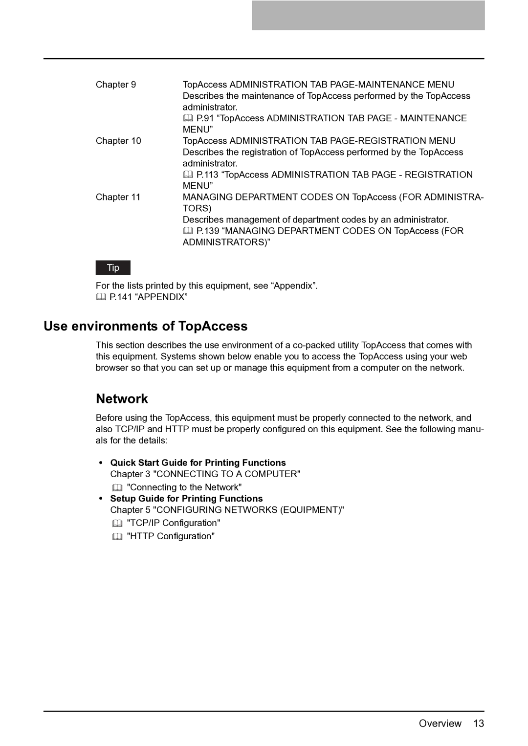 Toshiba GA-1201 setup guide Use environments of TopAccess, Network, Setup Guide for Printing Functions 