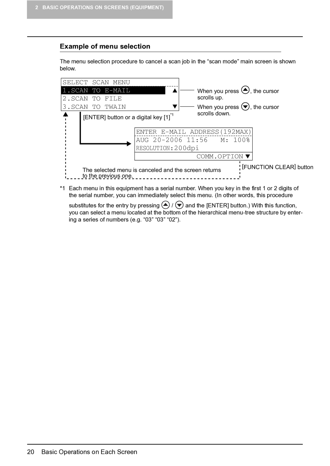 Toshiba GA-1201 setup guide Example of menu selection, Comm.Option 