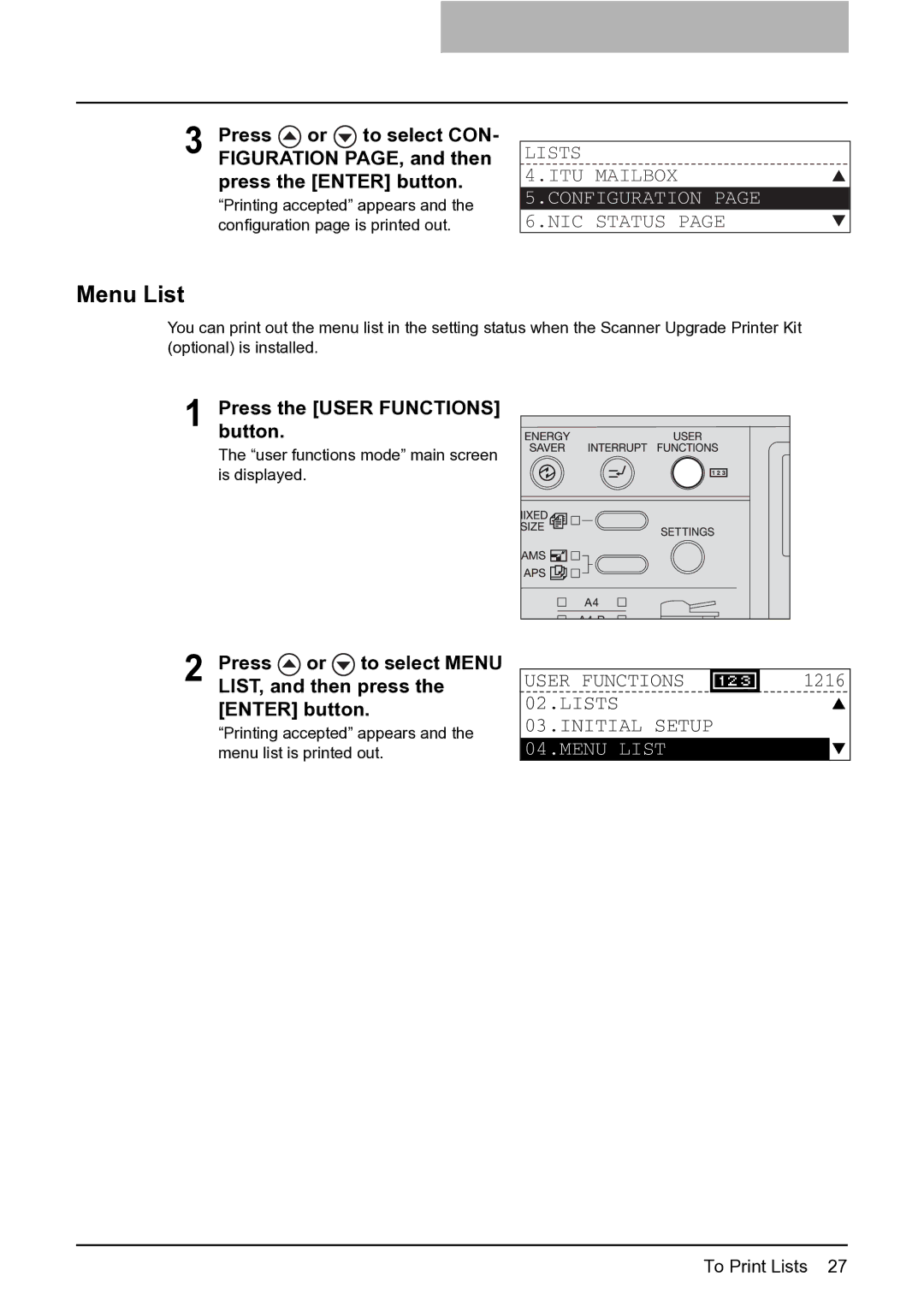 Toshiba GA-1201 setup guide Menu List 