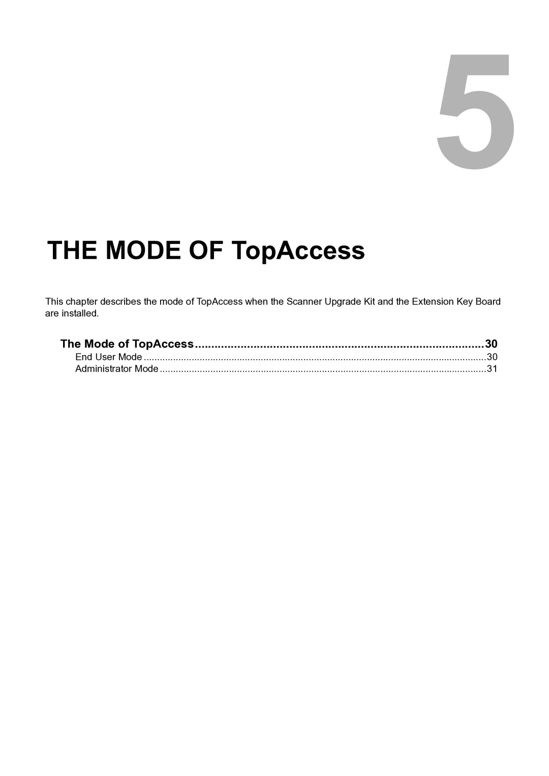 Toshiba GA-1201 setup guide Mode of TopAccess 