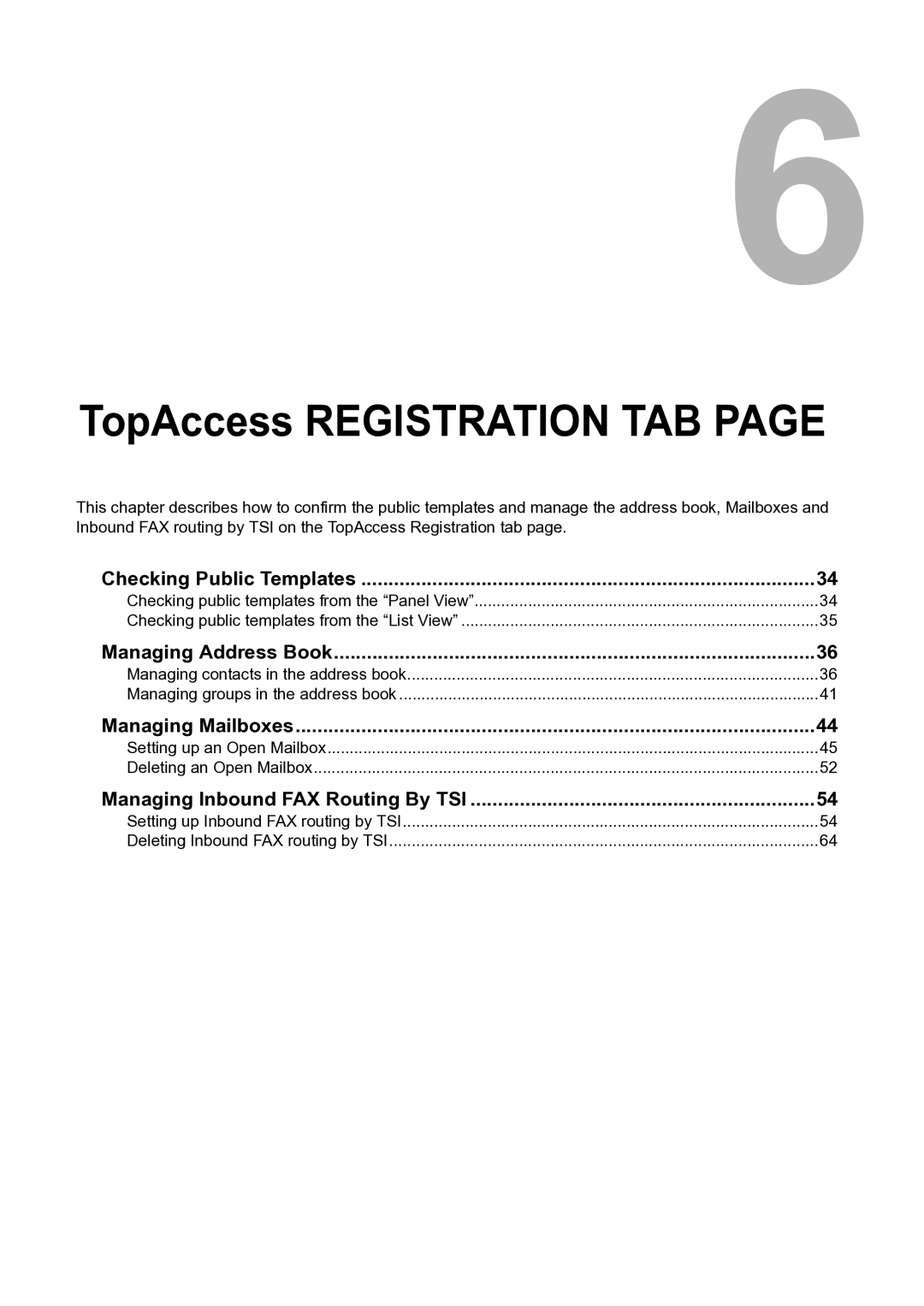 Toshiba GA-1201 Checking Public Templates, Managing Address Book, Managing Mailboxes, Managing Inbound FAX Routing By TSI 