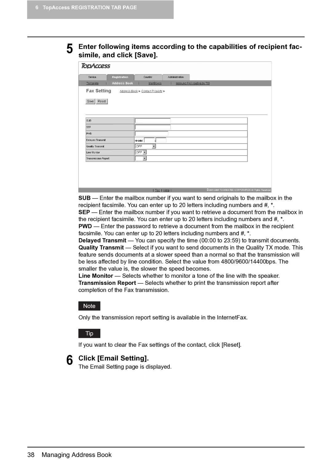 Toshiba GA-1201 setup guide Click Email Setting 