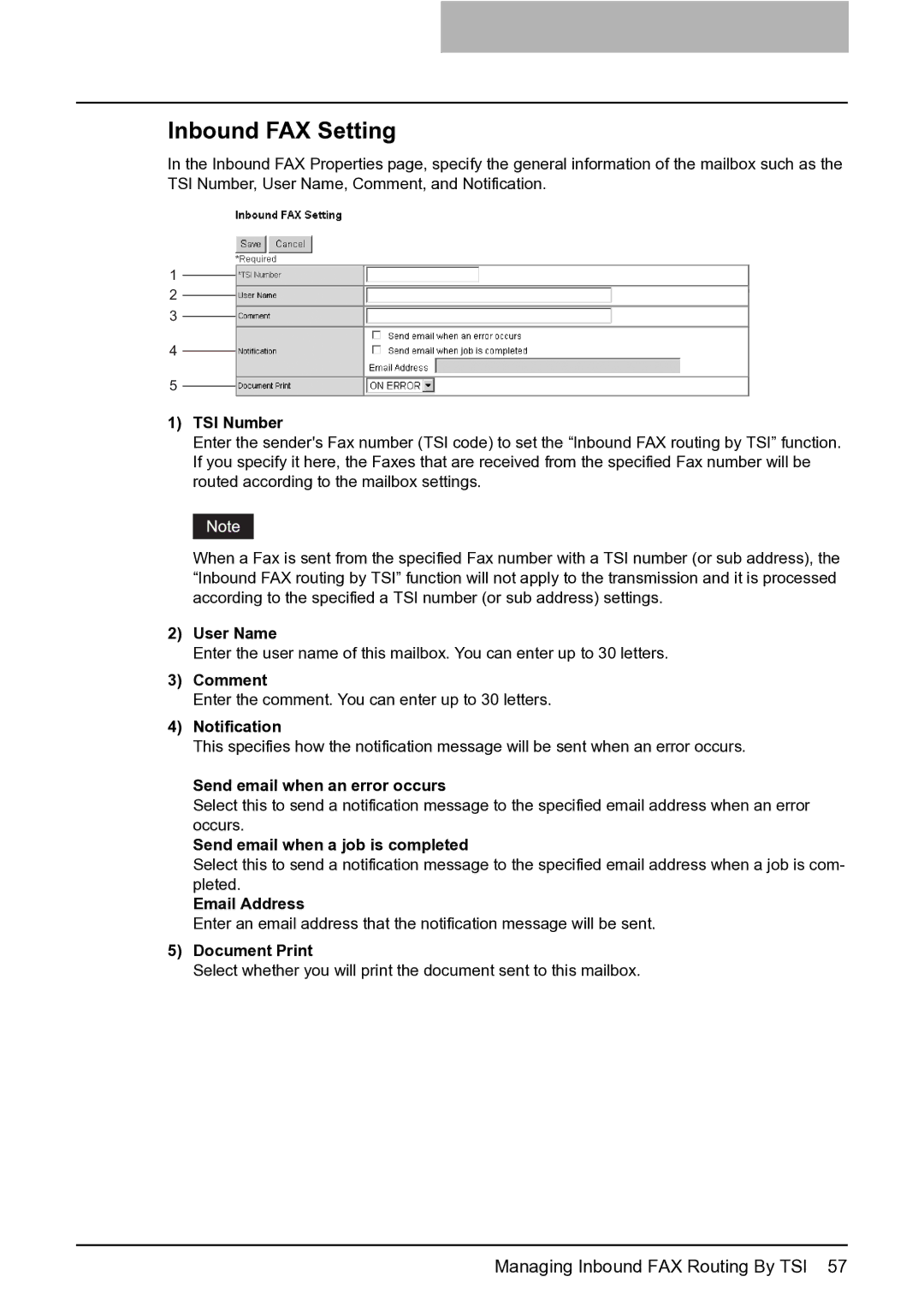 Toshiba GA-1201 setup guide Inbound FAX Setting 