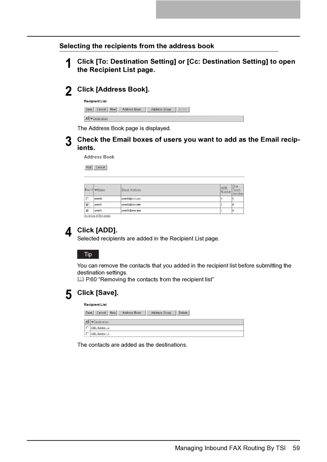 Toshiba GA-1201 setup guide Address Book page is displayed 