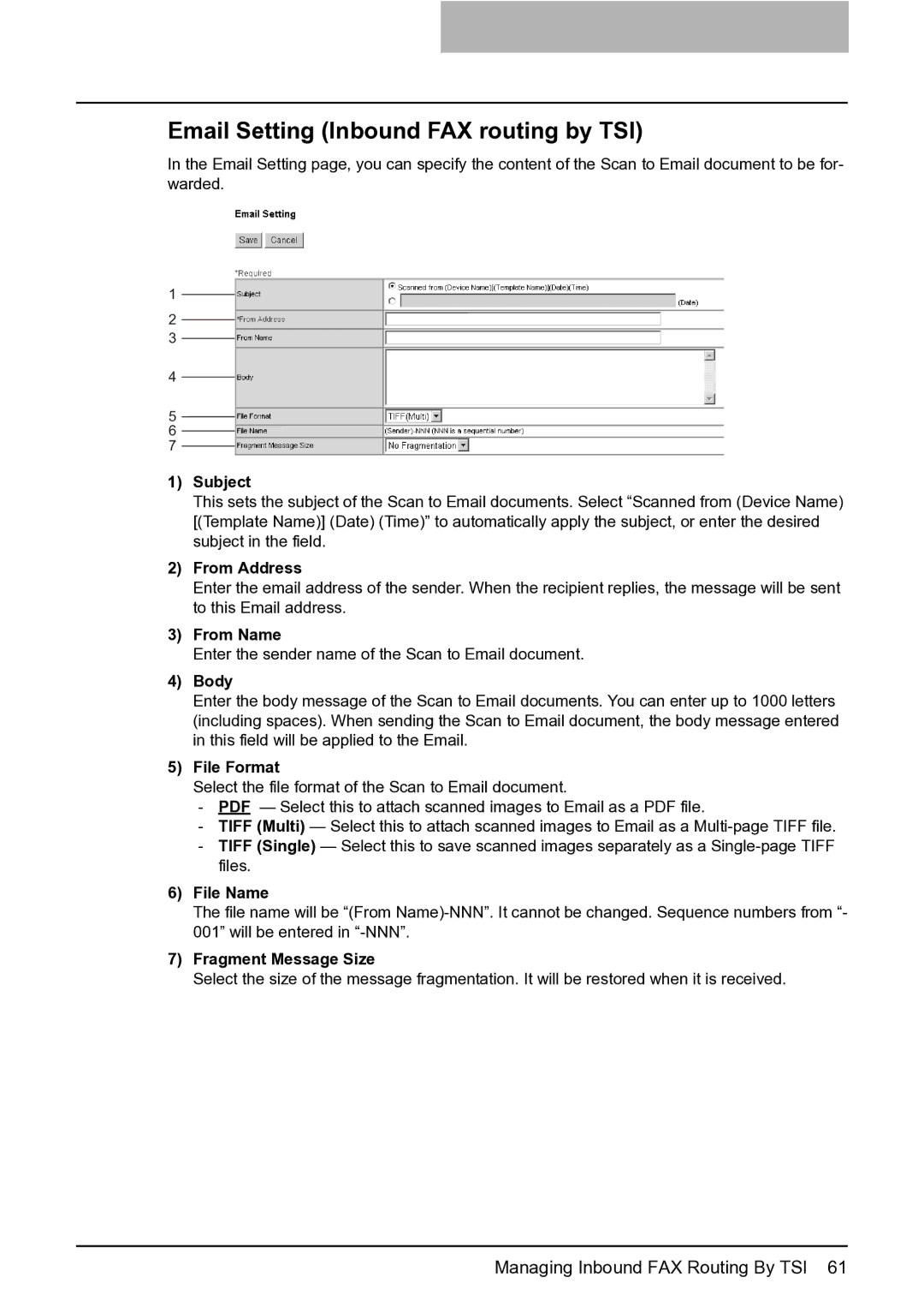 Toshiba GA-1201 setup guide Email Setting Inbound FAX routing by TSI 