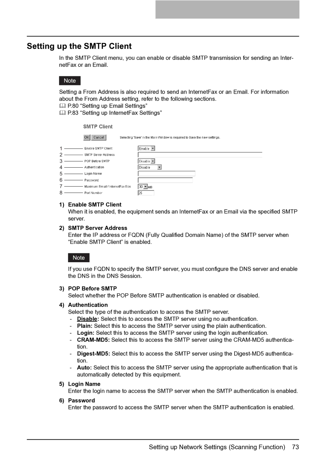 Toshiba GA-1201 setup guide Setting up the Smtp Client 