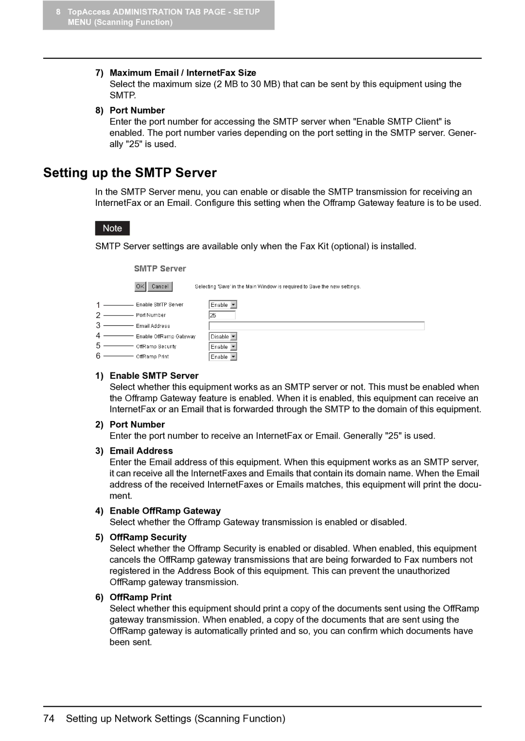 Toshiba GA-1201 setup guide Setting up the Smtp Server 