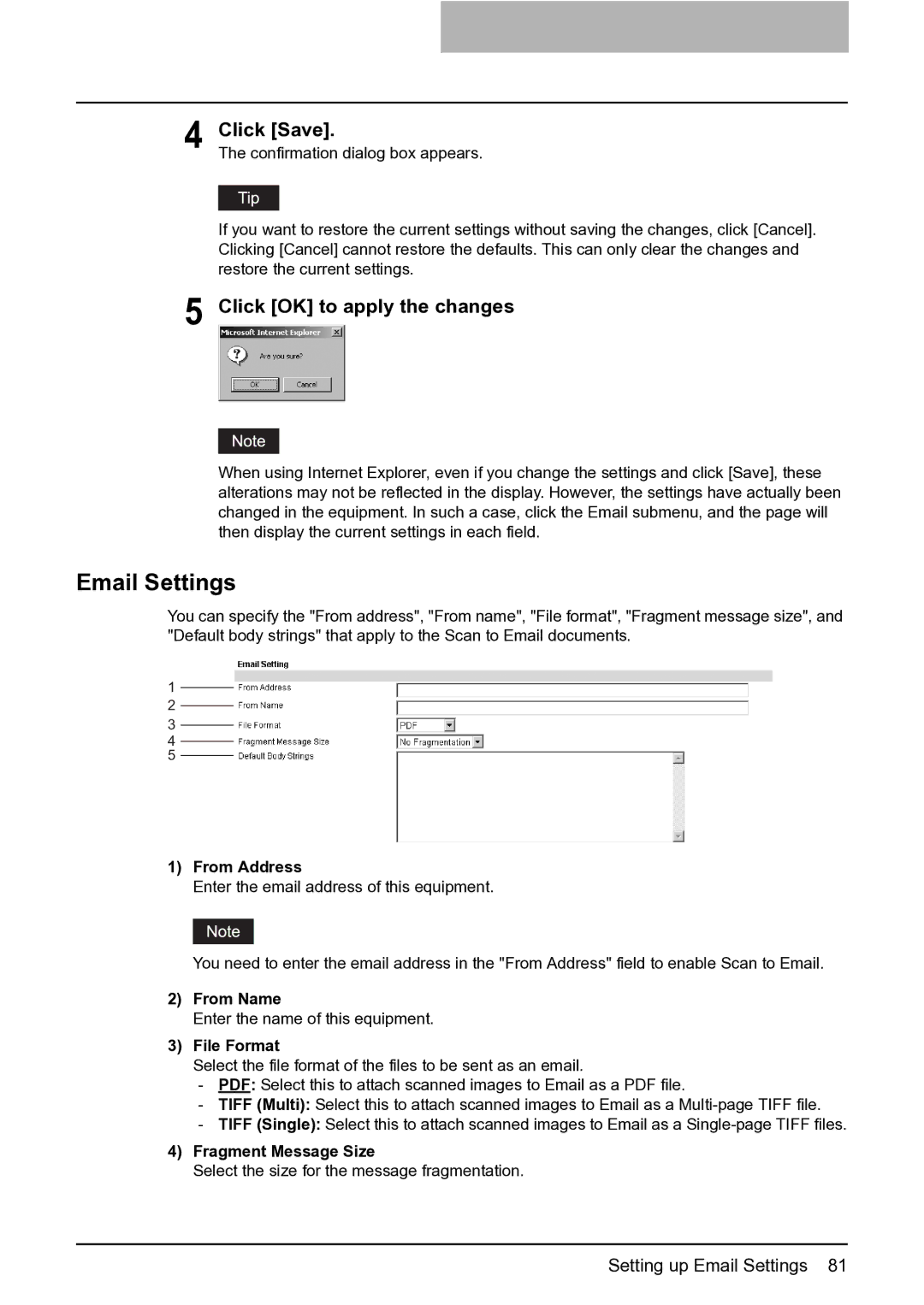 Toshiba GA-1201 setup guide Email Settings, Click Save 