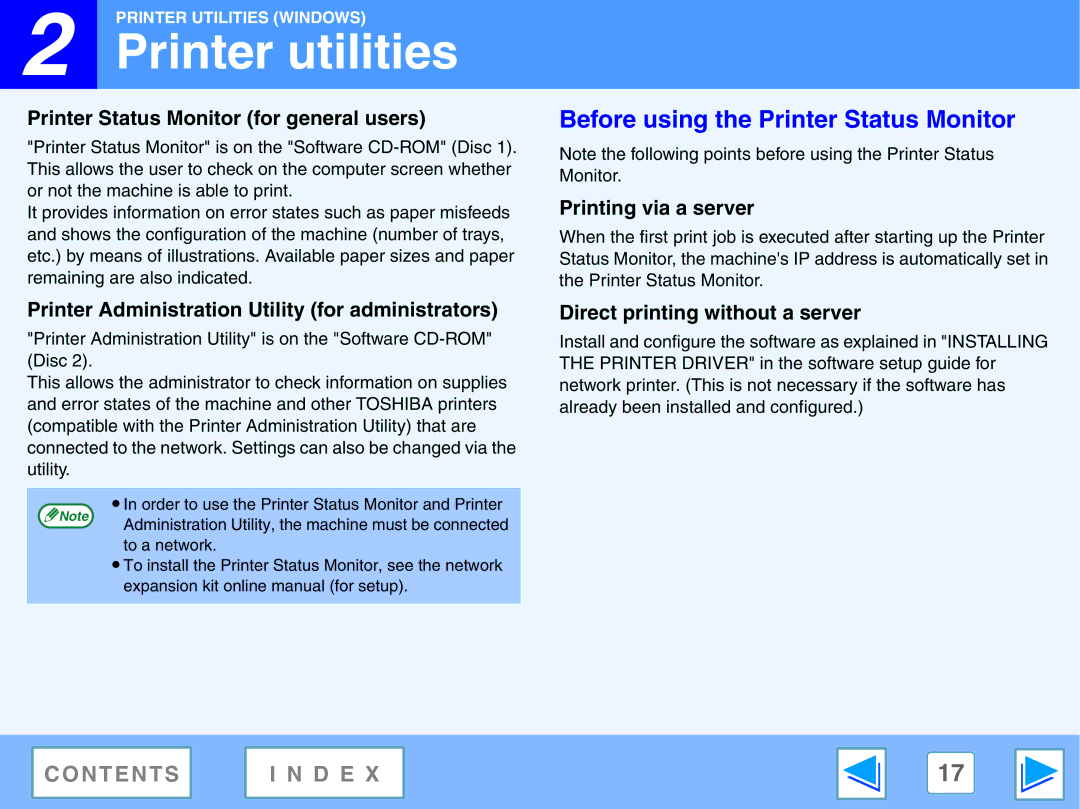 Toshiba GA-1330 manual Printer utilities, Before using the Printer Status Monitor 