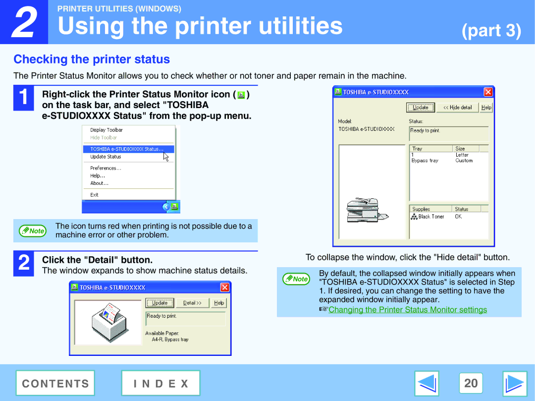 Toshiba GA-1330 Checking the printer status, On the task bar, and select Toshiba, Studioxxxx Status from the pop-up menu 