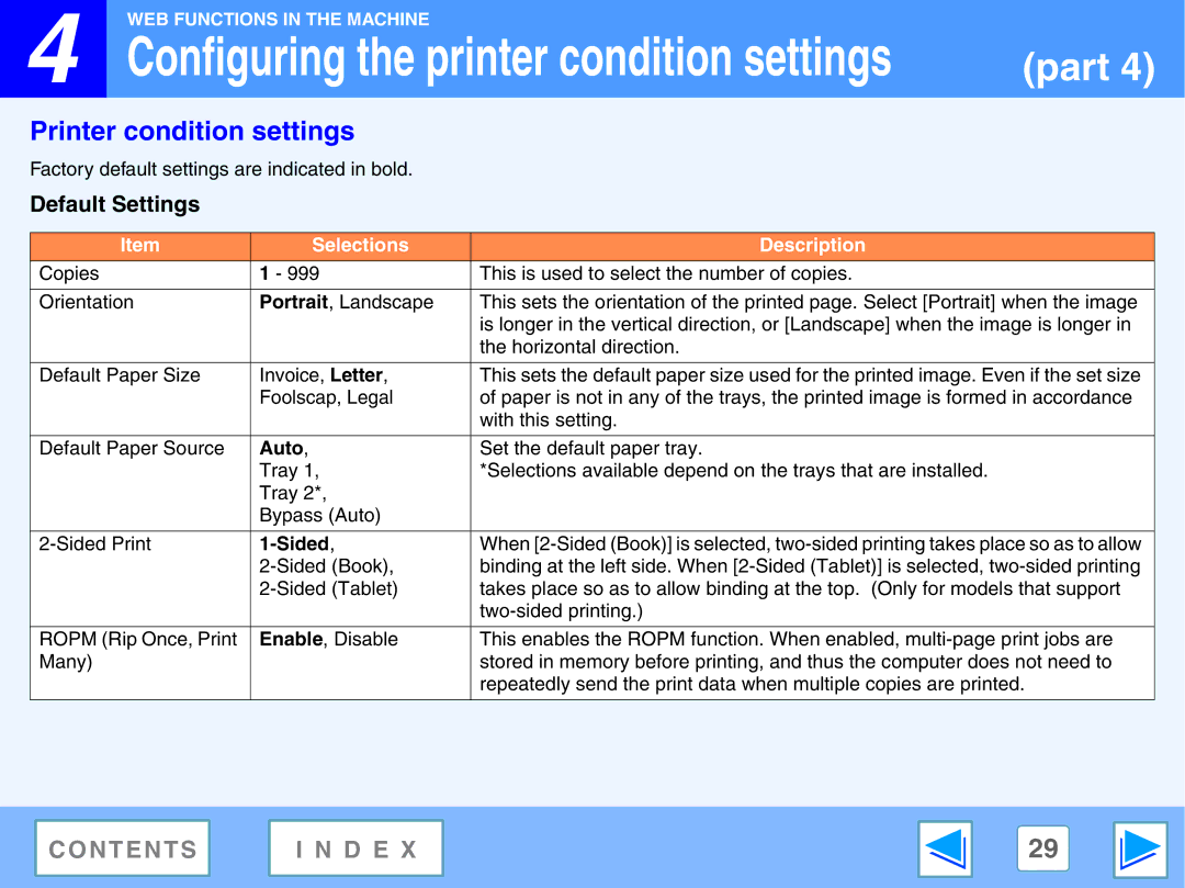 Toshiba GA-1330 manual Printer condition settings, Default Settings 