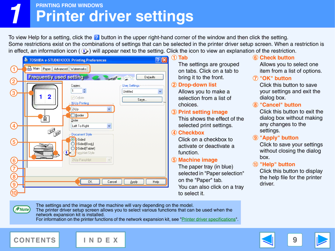 Toshiba GA-1330 manual Printer driver settings, Machine image 