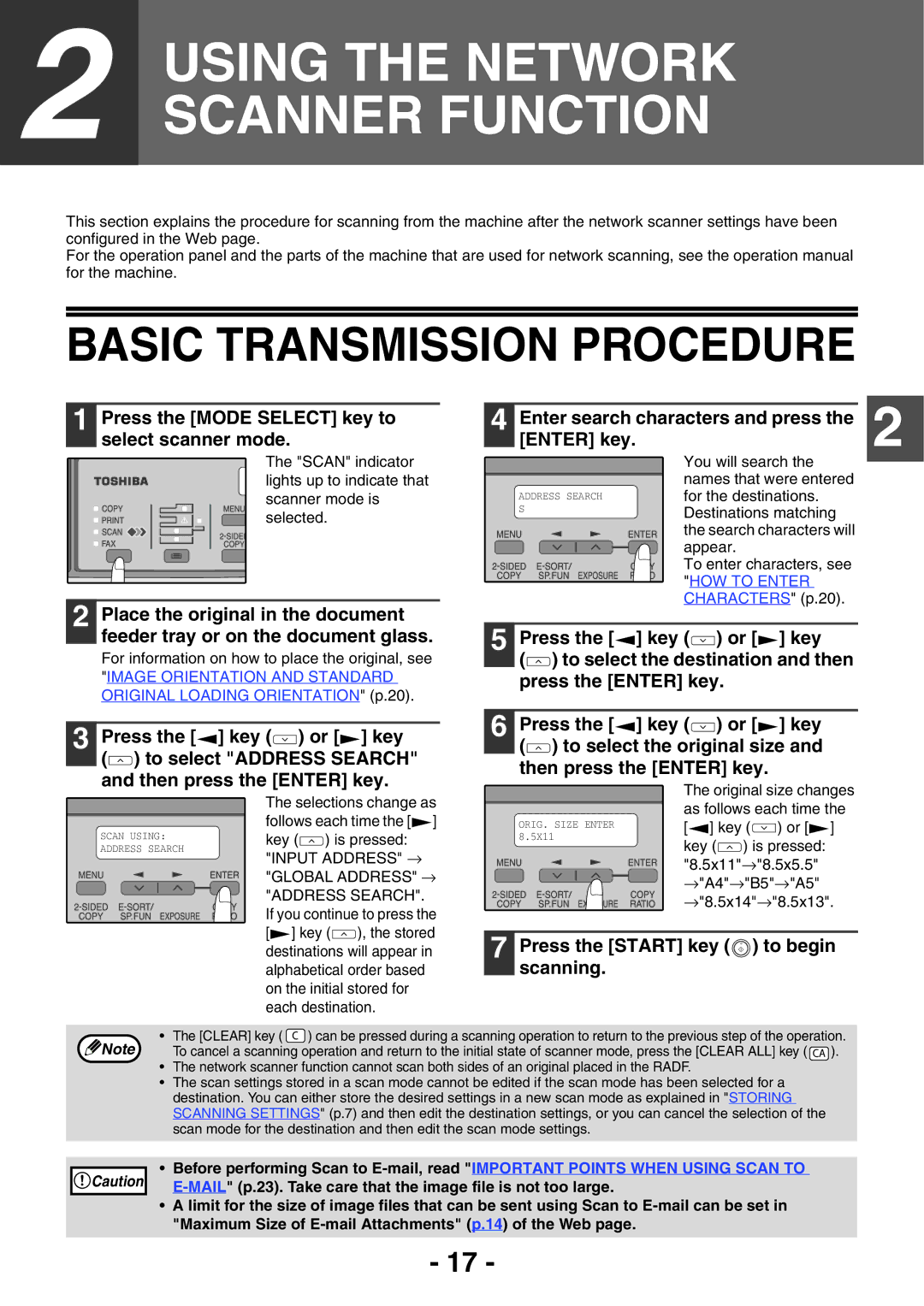 Toshiba GA-1330 manual Basic Transmission Procedure, Press the Start key to begin scanning 