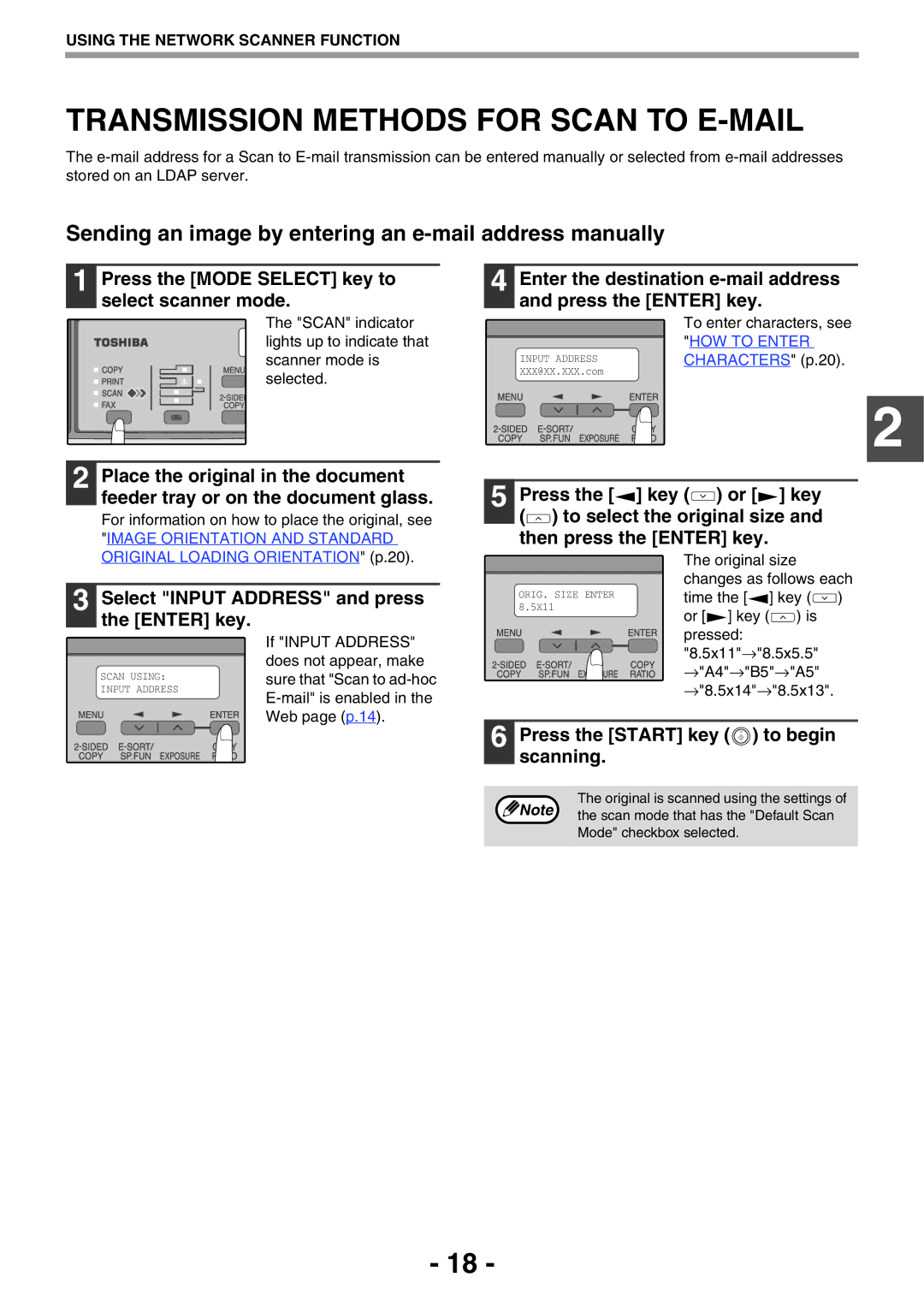 Toshiba GA-1330 Transmission Methods for Scan to E-MAIL, Sending an image by entering an e-mail address manually 