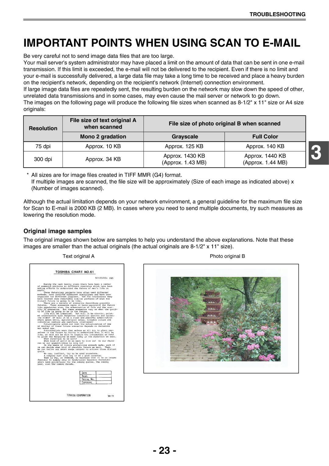 Toshiba GA-1330 manual Important Points When Using Scan to E-MAIL, Original image samples 