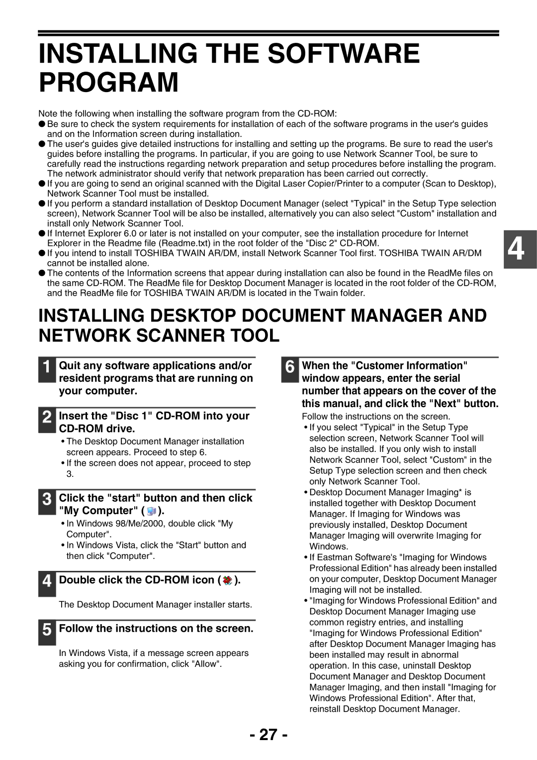 Toshiba GA-1330 manual Installing the Software Program, Click the start button and then click My Computer 