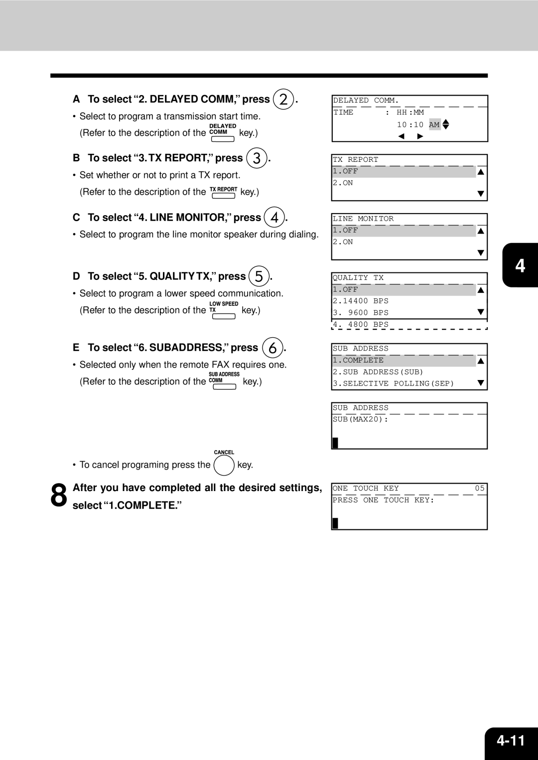 Toshiba GD-1060 manual To select 6. SUBADDRESS, press 