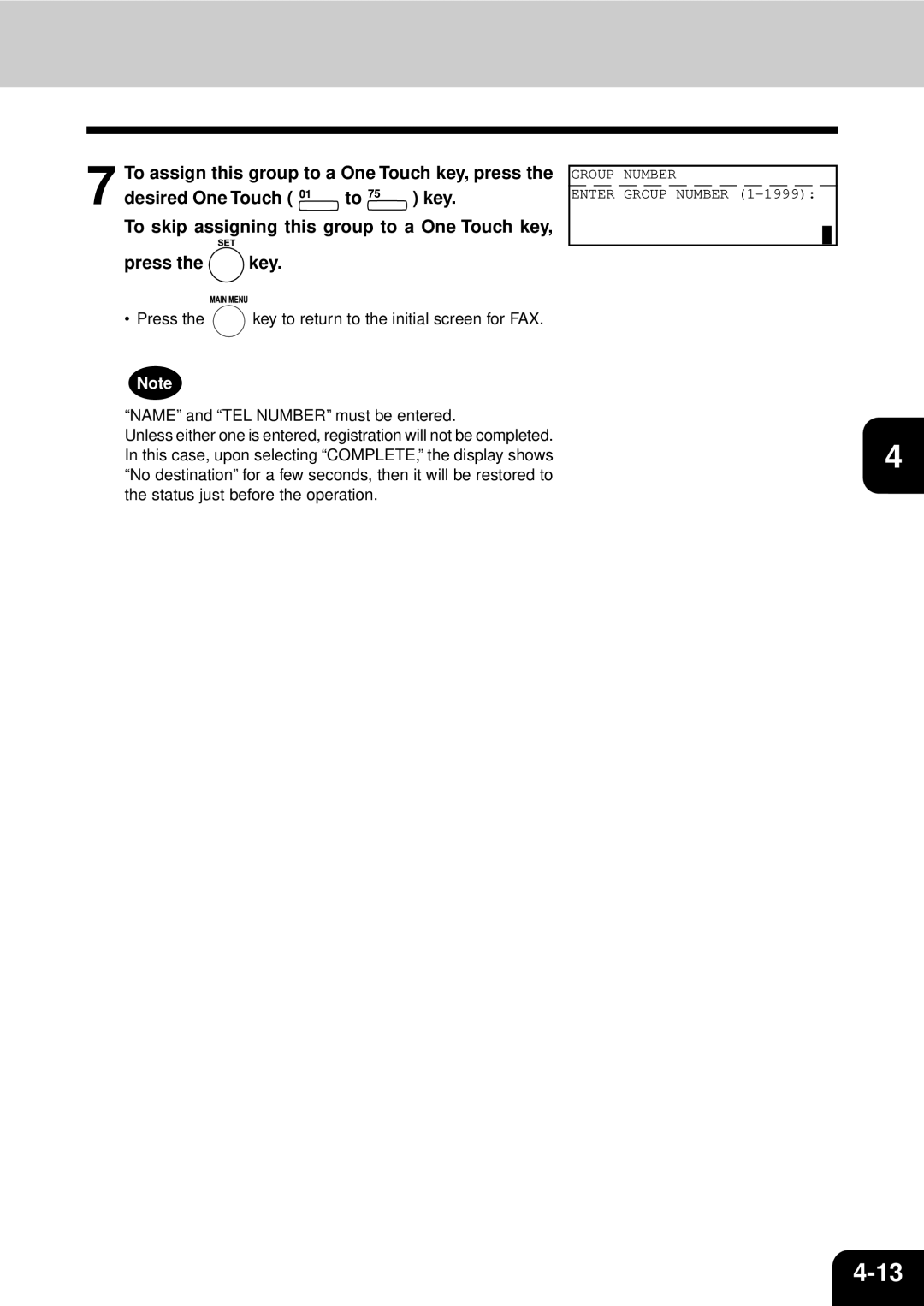 Toshiba GD-1060 manual Press the key to return to the initial screen for FAX 