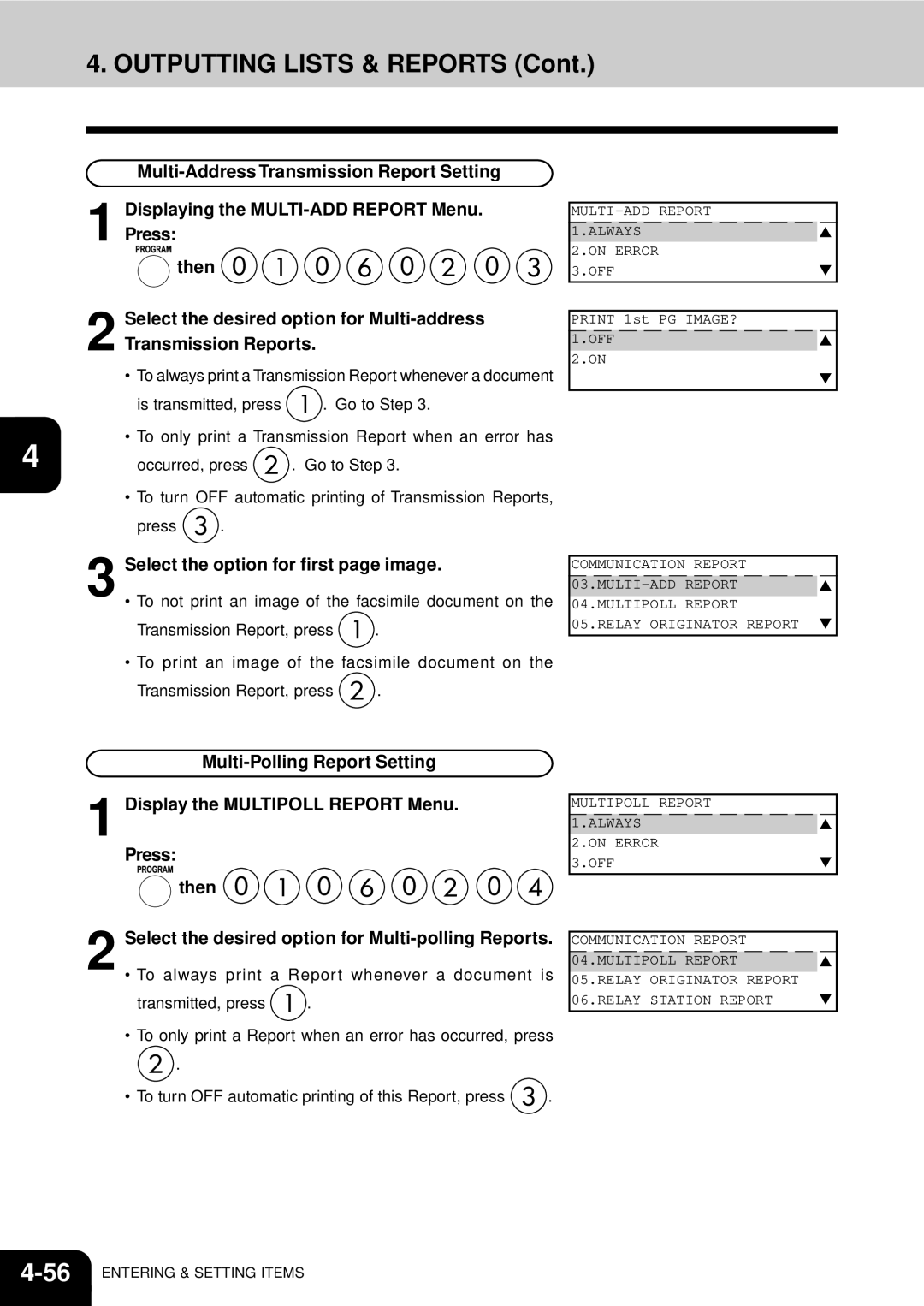 Toshiba GD-1060 manual To always print a Report whenever a document is 