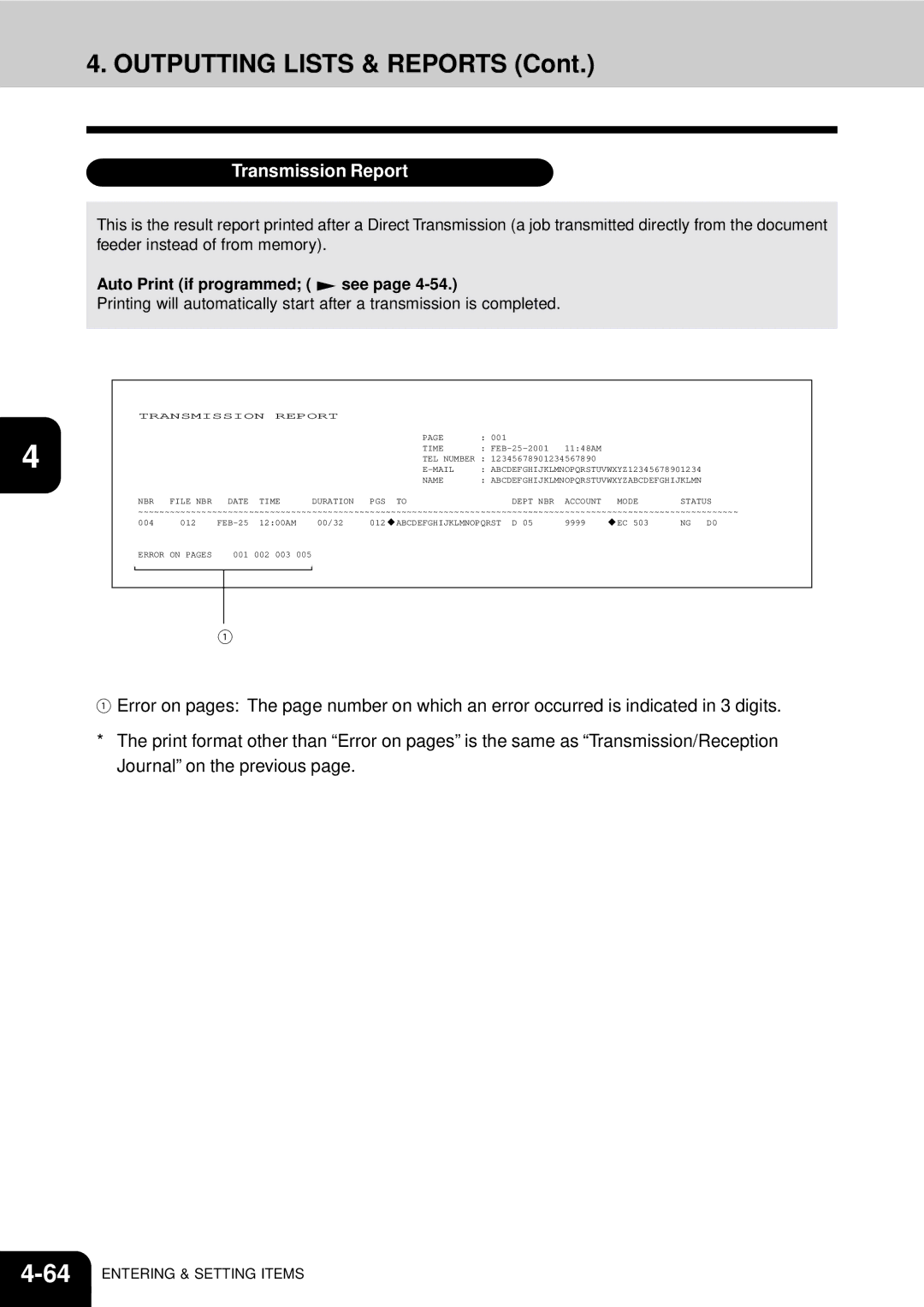 Toshiba GD-1060 manual Transmission Report, Auto Print if programmed see 