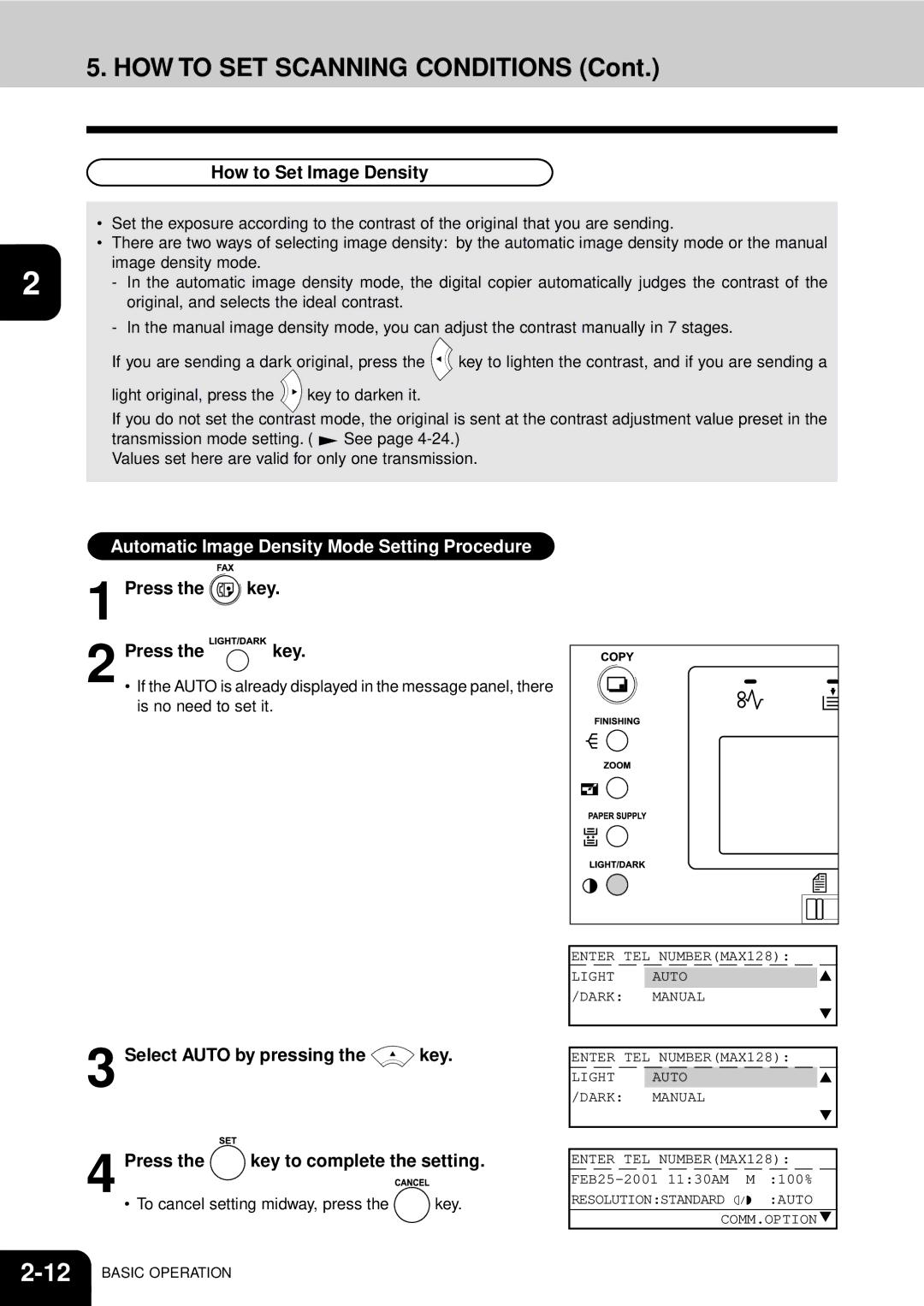 Toshiba GD-1060 HOW to SET Scanning Conditions, How to Set Image Density, Automatic Image Density Mode Setting Procedure 