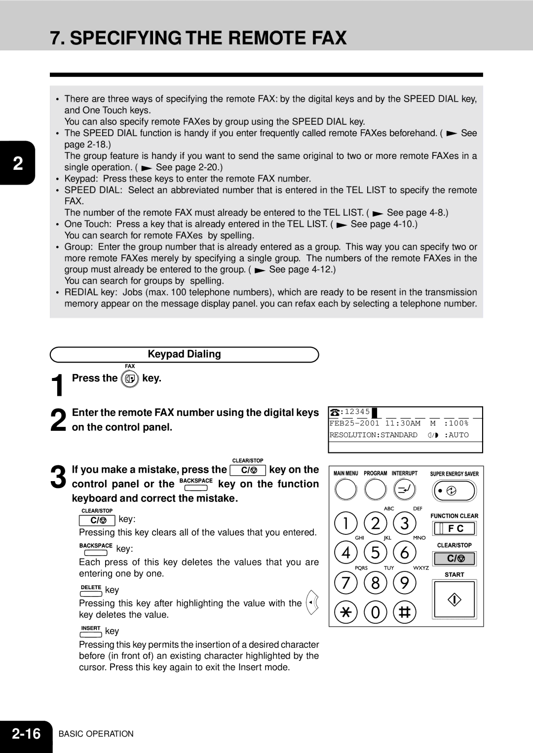 Toshiba GD-1060 manual Specifying the Remote FAX, Keypad Dialing 