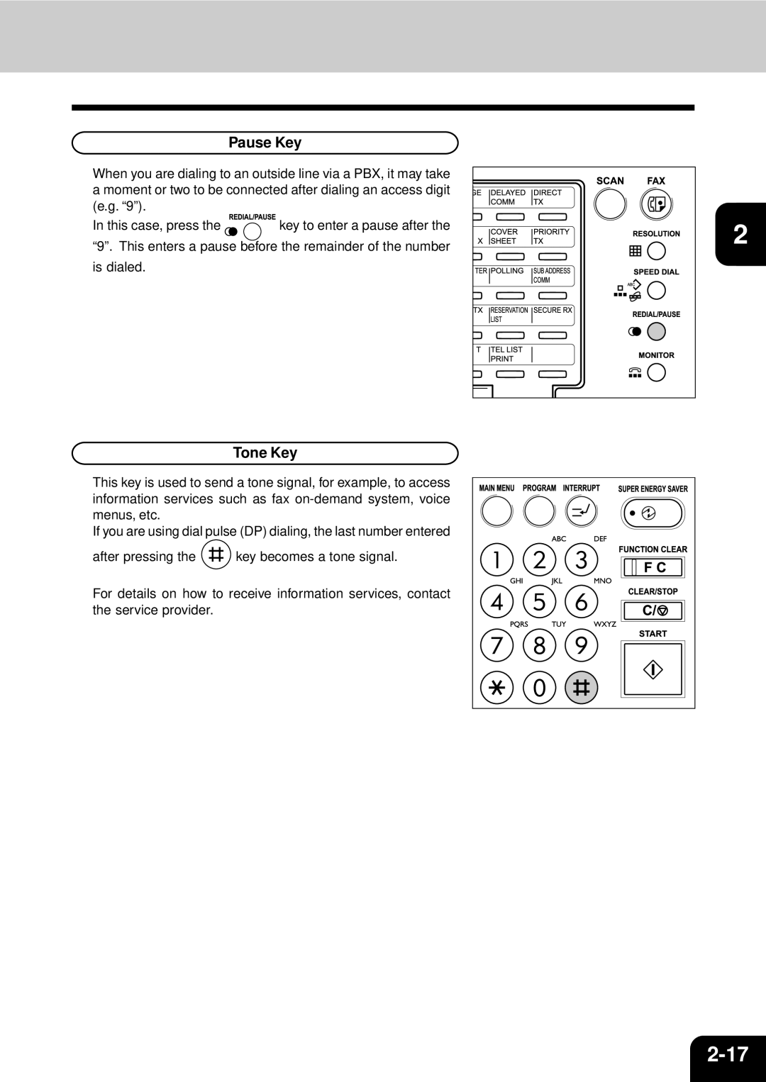 Toshiba GD-1060 manual Pause Key, Tone Key 