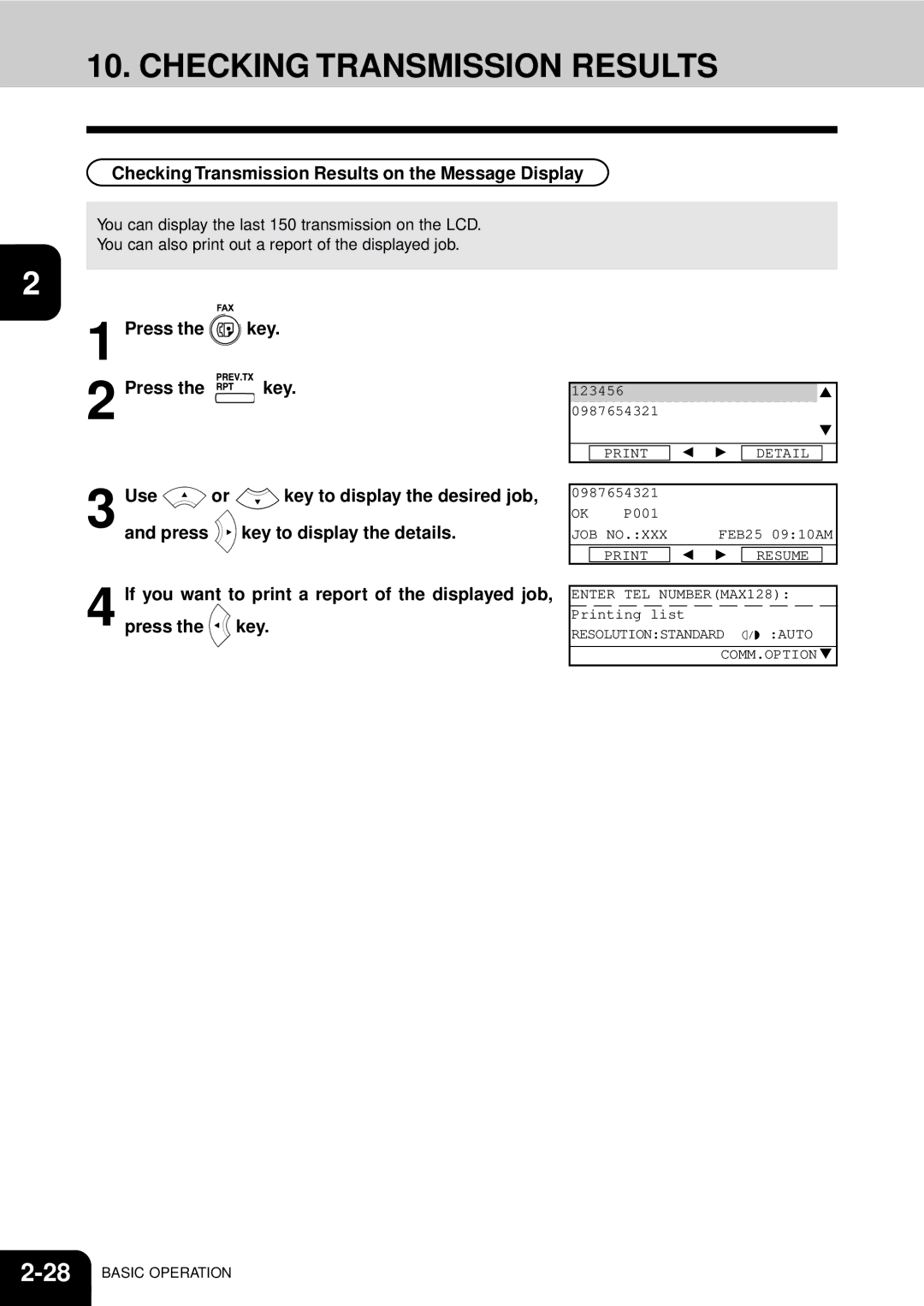 Toshiba GD-1060 manual Checking Transmission Results on the Message Display 