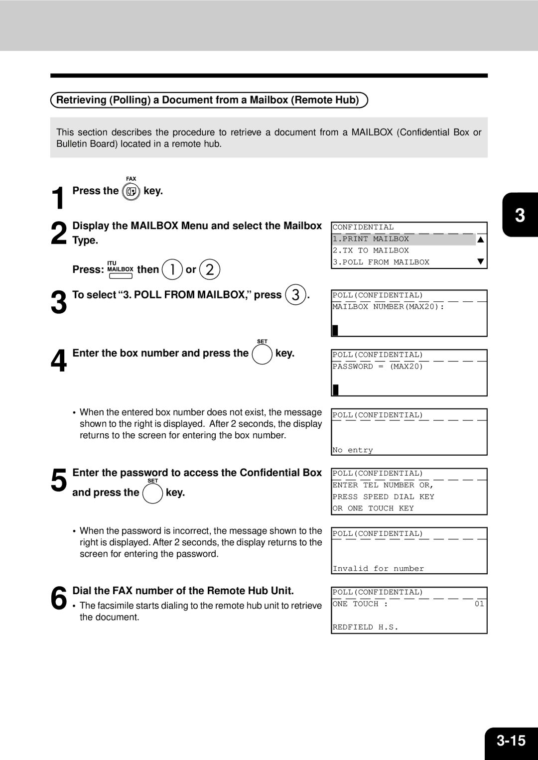 Toshiba GD-1060 manual Retrieving Polling a Document from a Mailbox Remote Hub 