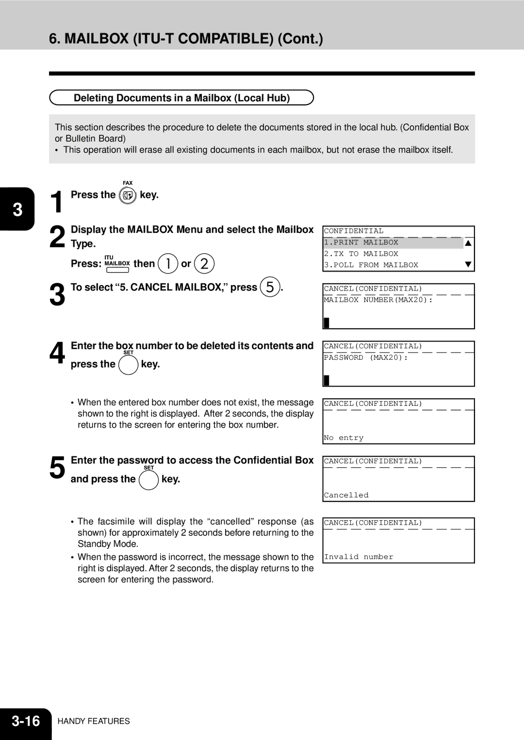 Toshiba GD-1060 manual Deleting Documents in a Mailbox Local Hub 