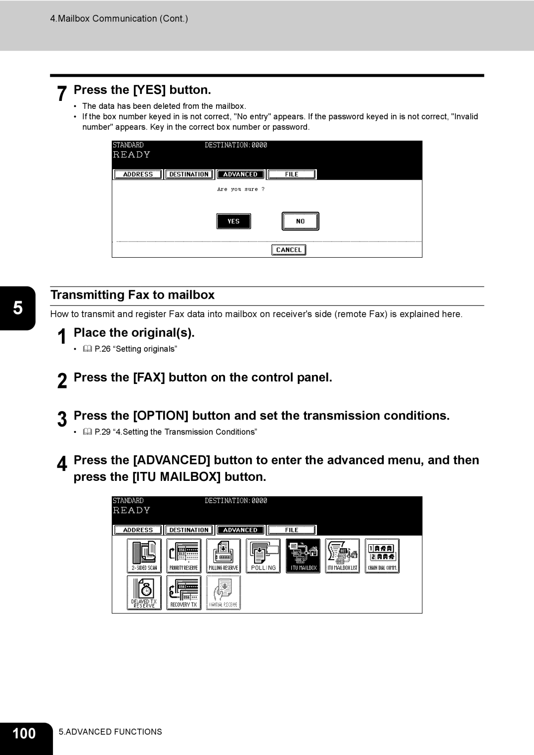 Toshiba GD-1170 manual 100, Transmitting Fax to mailbox 