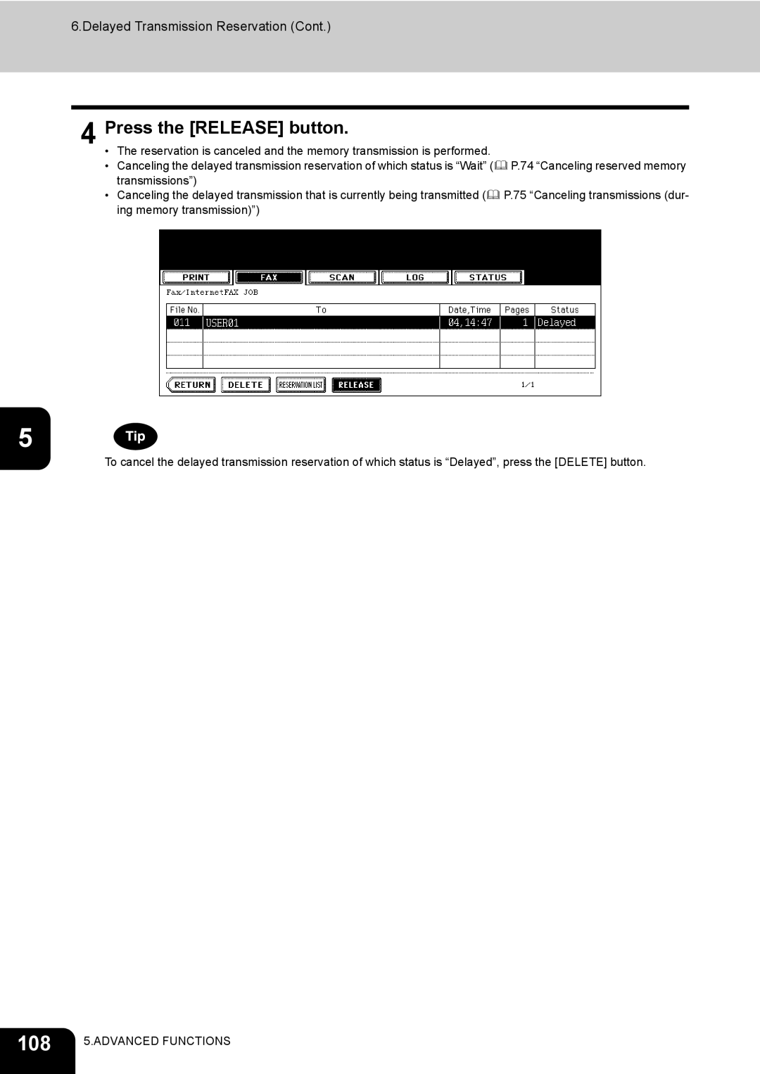 Toshiba GD-1170 manual 108, Press the Release button 