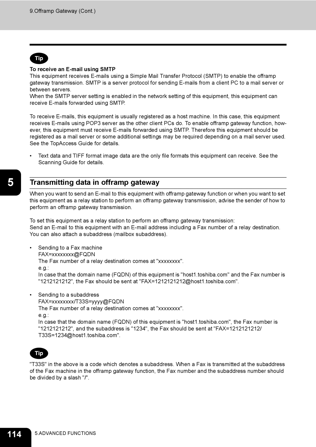 Toshiba GD-1170 manual 114, Transmitting data in offramp gateway, To receive an E-mail using Smtp 